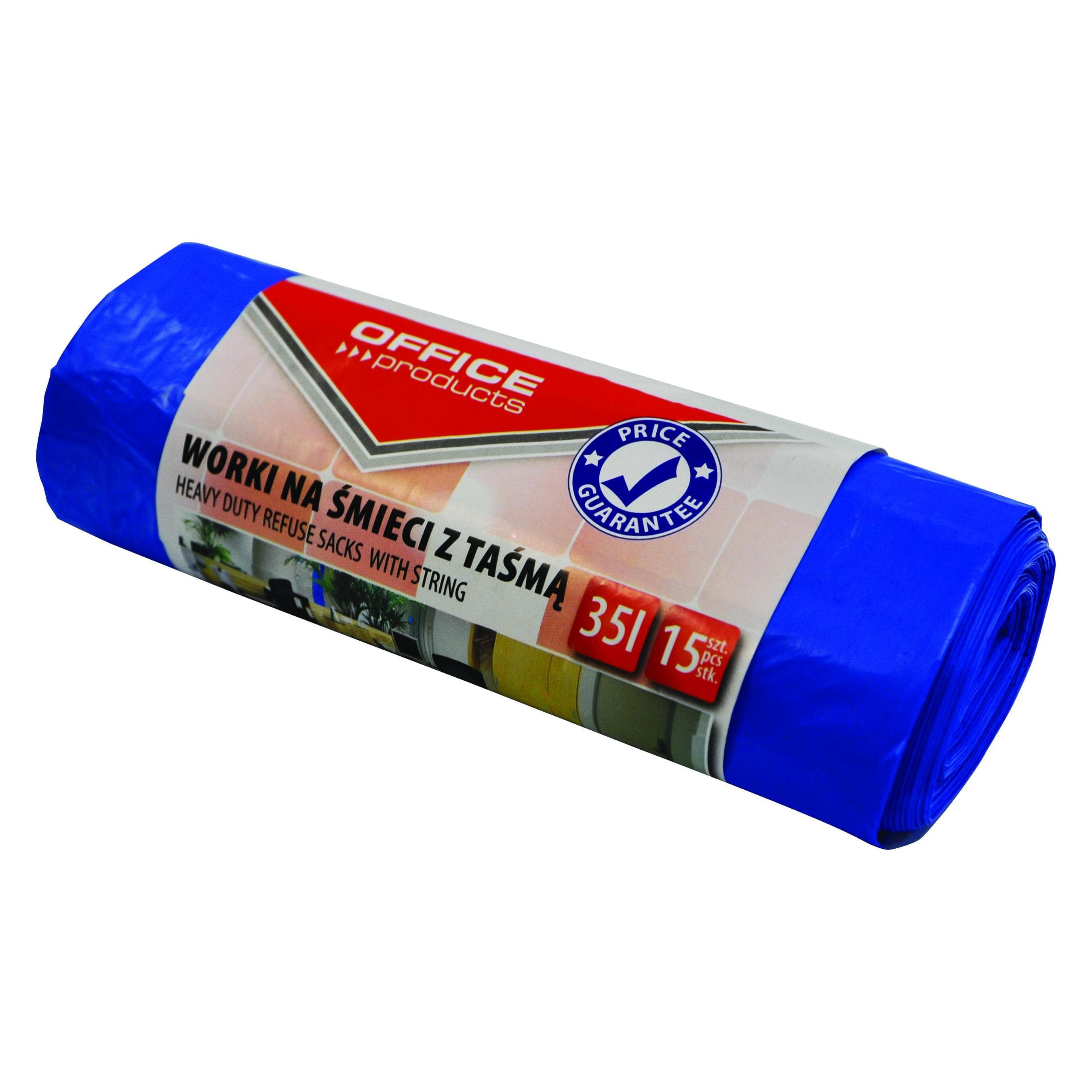 Office Products afvalzakken met trekkoord, premium (ldhd), 35 l, 15 stuks, blauw, Afvalzak, Blauw