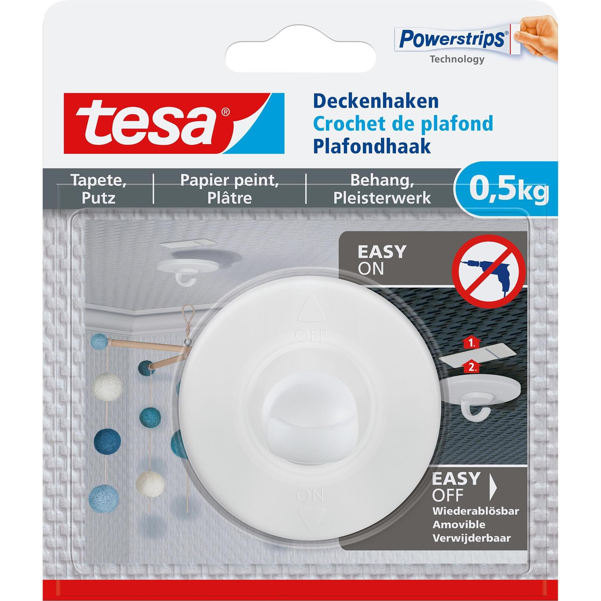 tesa, Zelfklevende haken + Zelfklevende spijkers, Plafondhaak