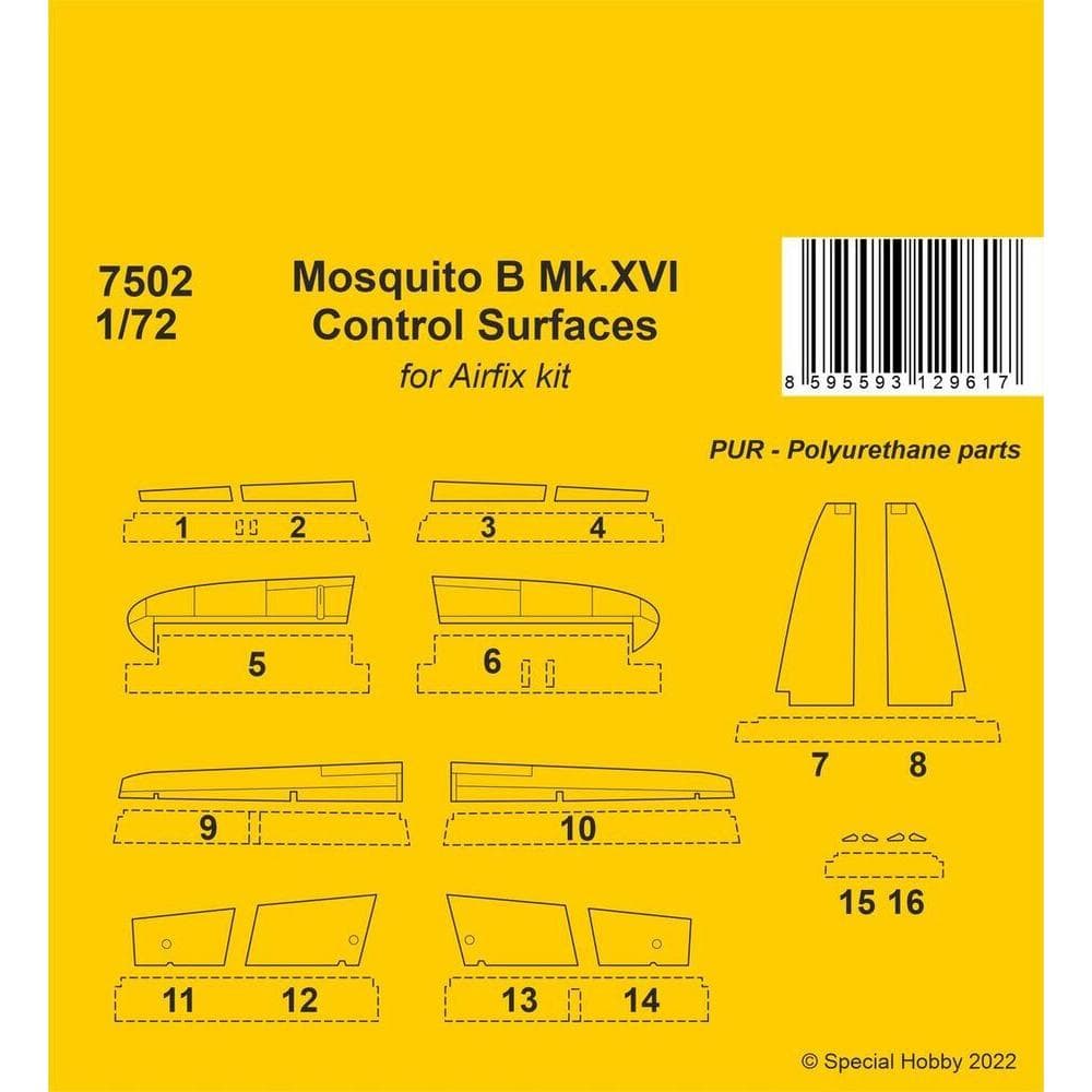 CMK Mosquito B Mk.XVI Stuurvlakken / voor 1/72 Airfix kit