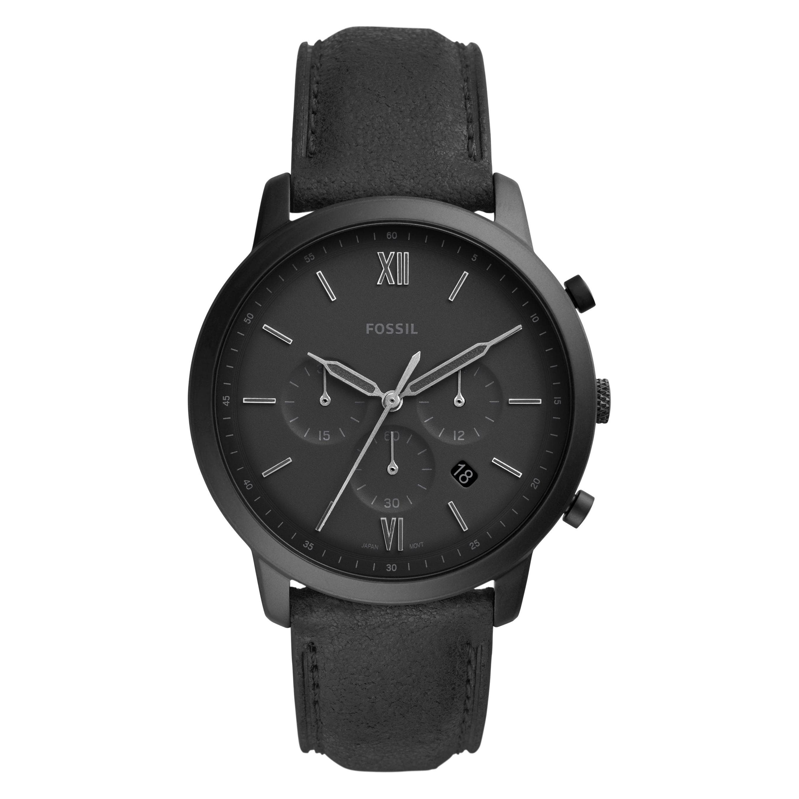 Fossil, Horloge, Neutra, Zwart, (Analoog horloge, Chronograaf, 44 mm)