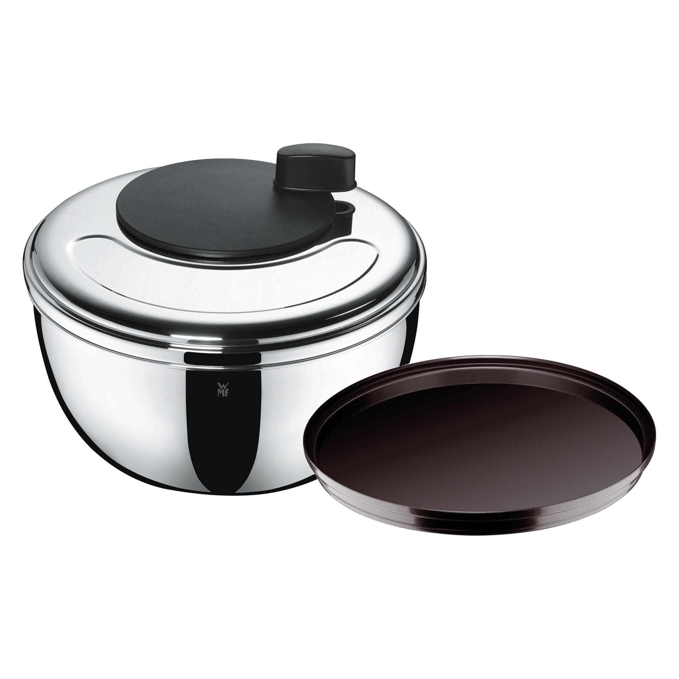WMF Salade Spinner 25,4cm Plastic Zeef Gourmet Roestvrij Staal, Slacentrifuge, Zwart, Zilver