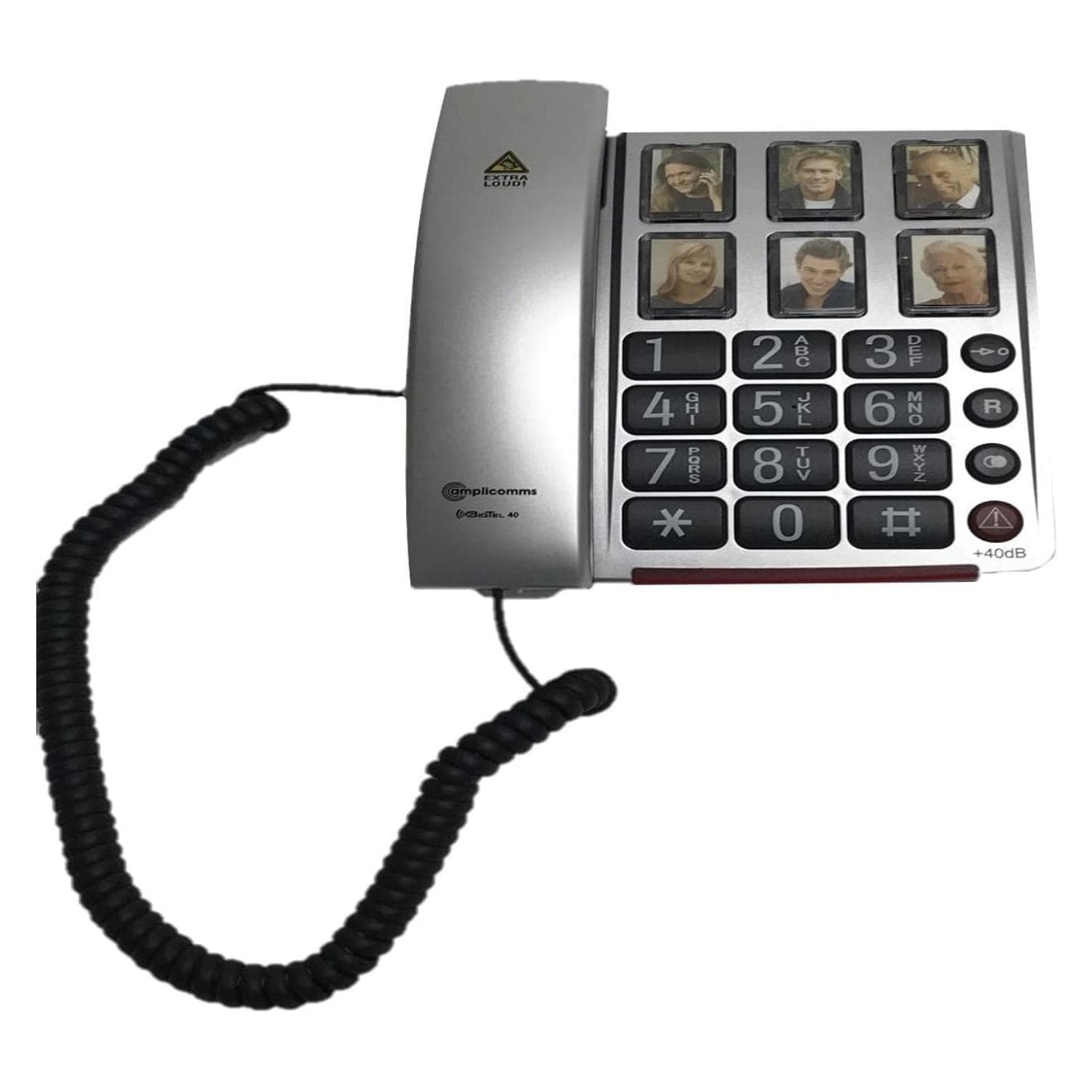 amplicom BigTel 40 Plus - Analoge telefoon - Bedrade handset - Zilver, Telefoon, Zwart, Grijs, Zilver