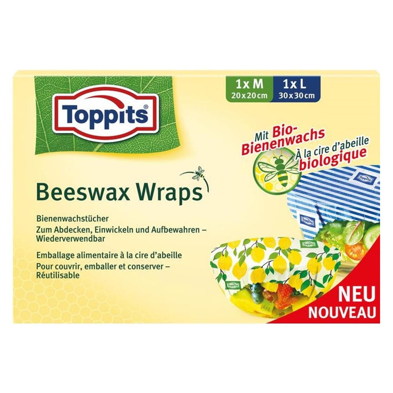 Toppits Bienenwachstuch, Verpakking van voedingsmiddelen, Veelkleurig