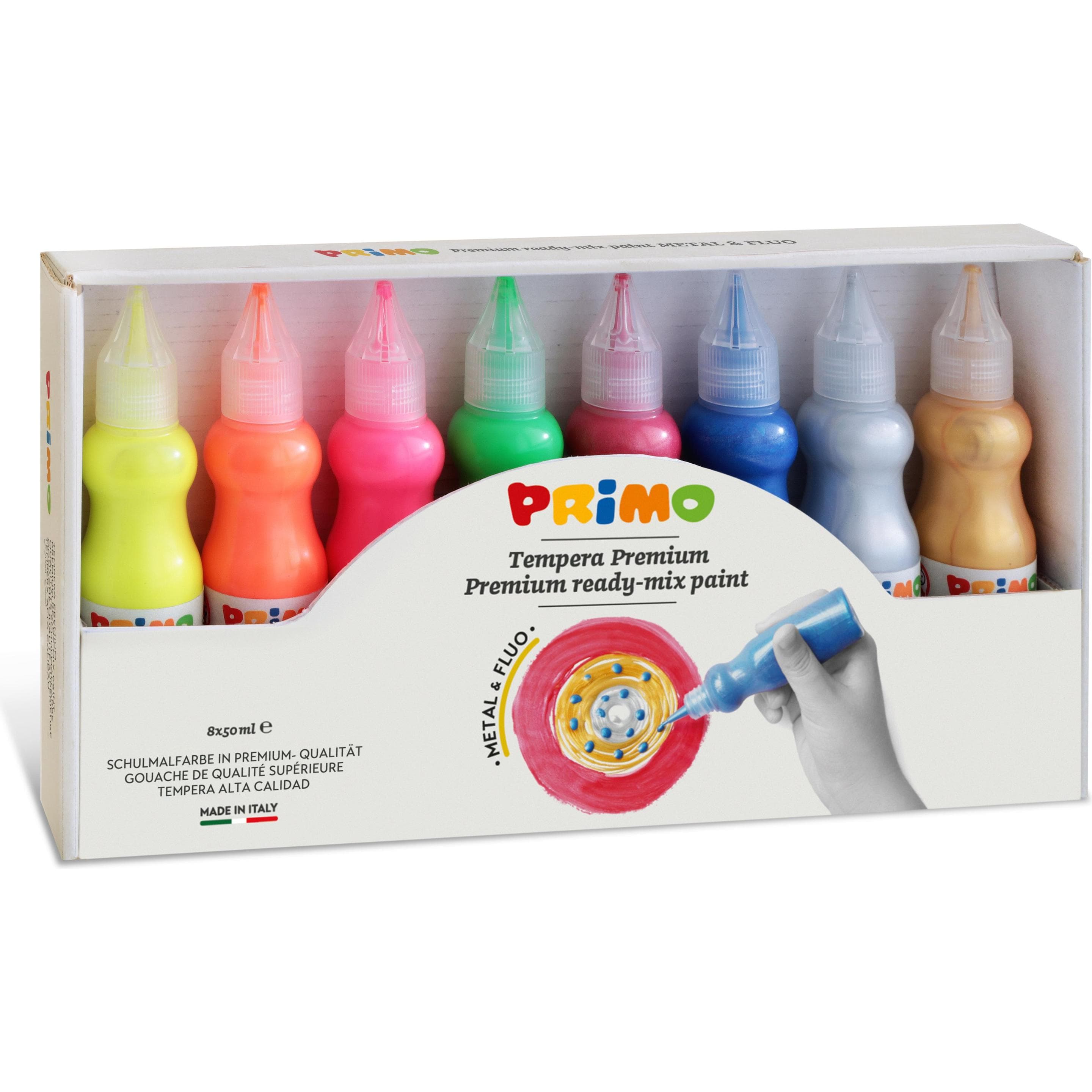 Morocolor, Kleuren + verf voor doe-het-zelvers, Tempera Colours Primo 50ml 004252 Premium Met&Fluo, ass.8 stuks (50 ml)
