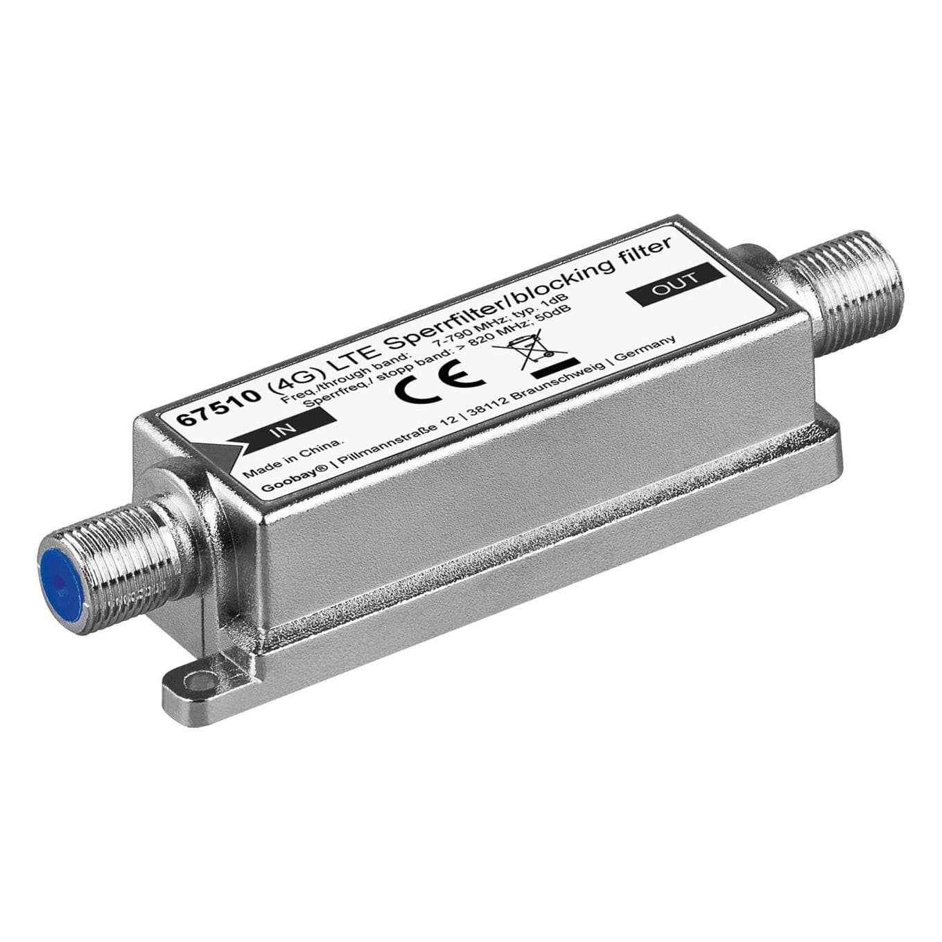 Goobay LTE/4G blokkeerfilter F jack - F jack (Diverse), Satelliet accessoires, Zilver