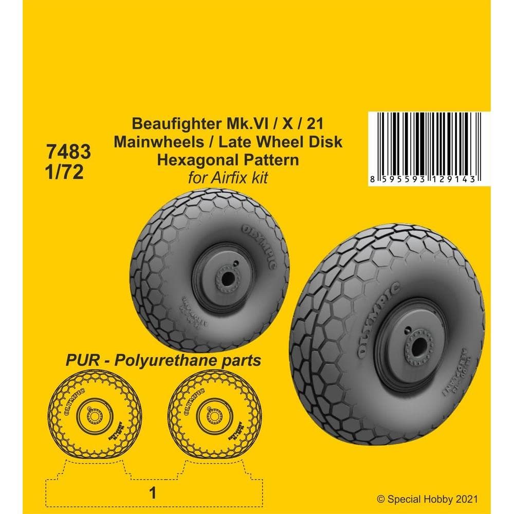 CMK Beaufighter Mk.VI/X/21 Hoofdwielen - late wielschijf / zeshoekig loopvlakpatroon