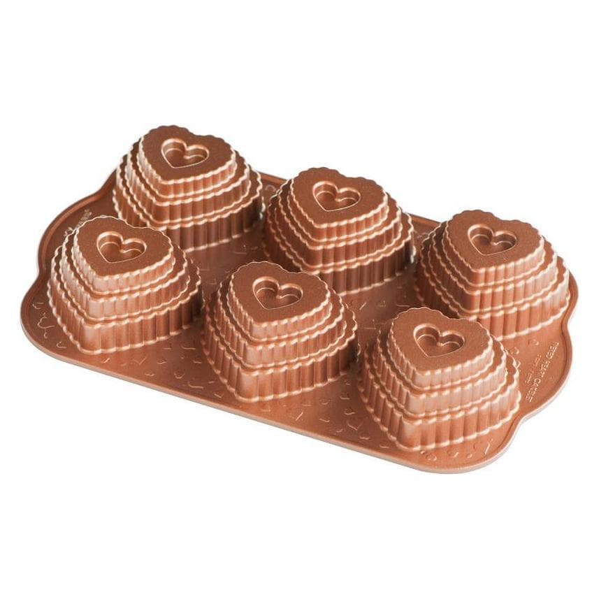 Nordic Ware Gelaagde hart cakelet pan, Bakblik, Goud