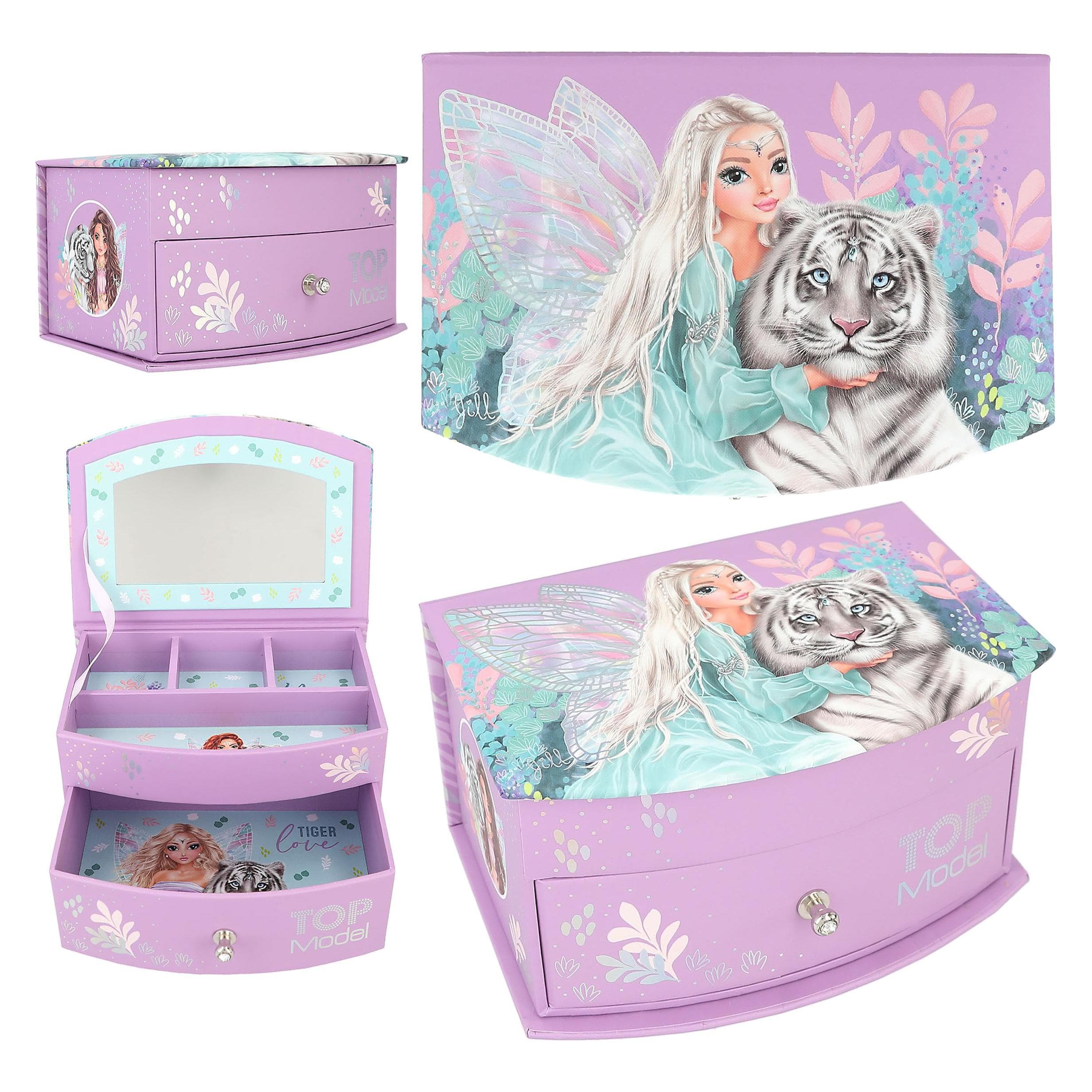 Top Model, Horlogebox + juwelenopslag, Sieradendoos TOPModel FANTASY TIGER, Turkoois, Paars
