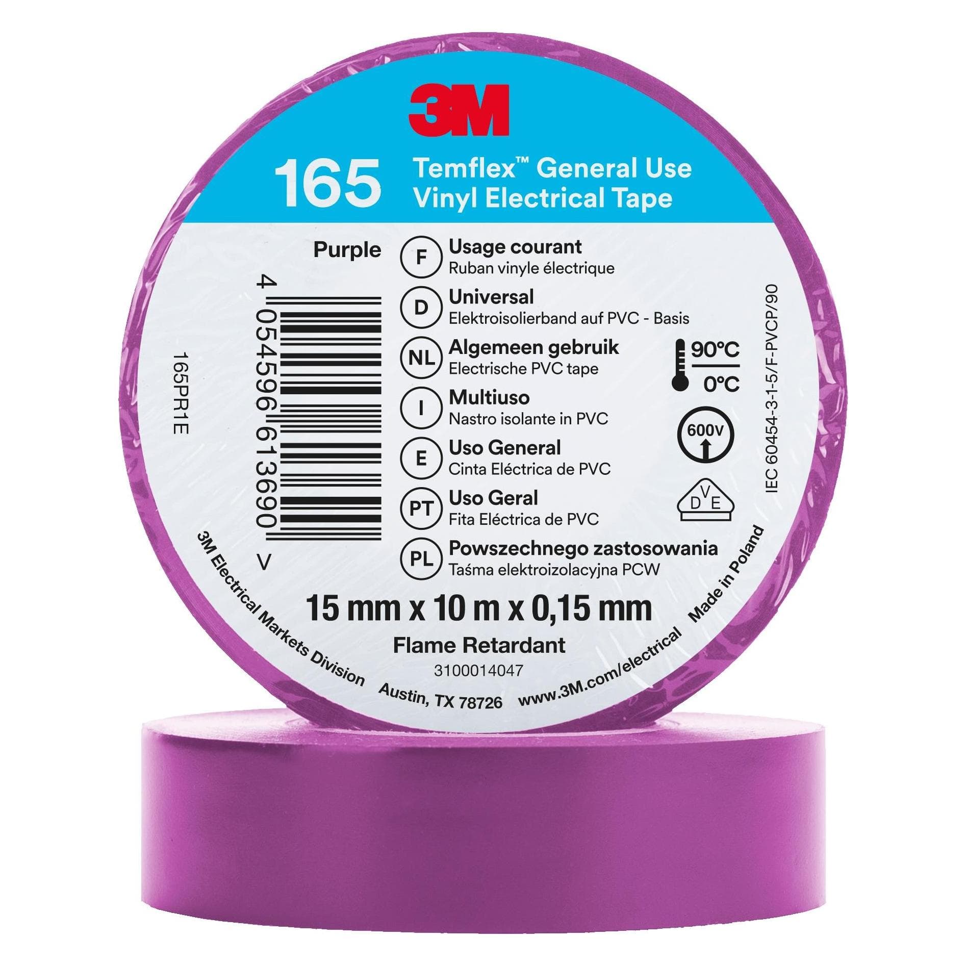 3M, Plakband, Temflex vinyl isolatietape 165, 15 mm x 10 m (15 mm)