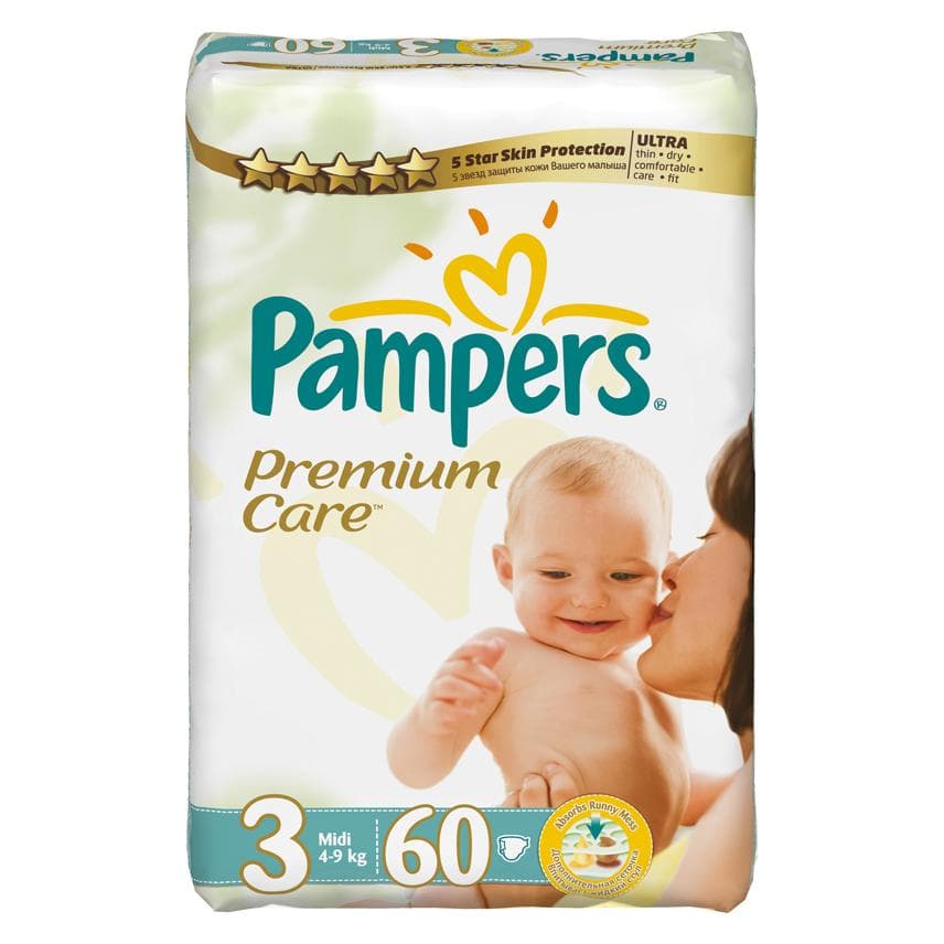 Pampers Premium zorg (Gr. 3, Halfjaarlijks pakket, 60 Pcs.)