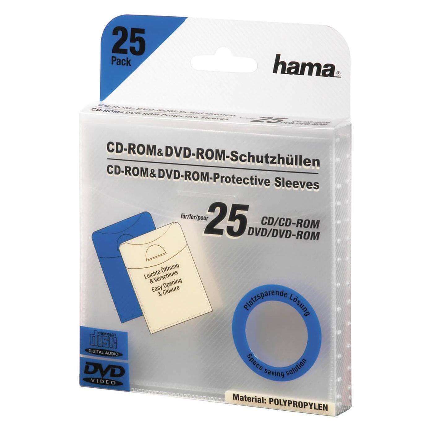Hama CD/DVD beschermhoesjes 25, Transparant, Optische media-accessoires