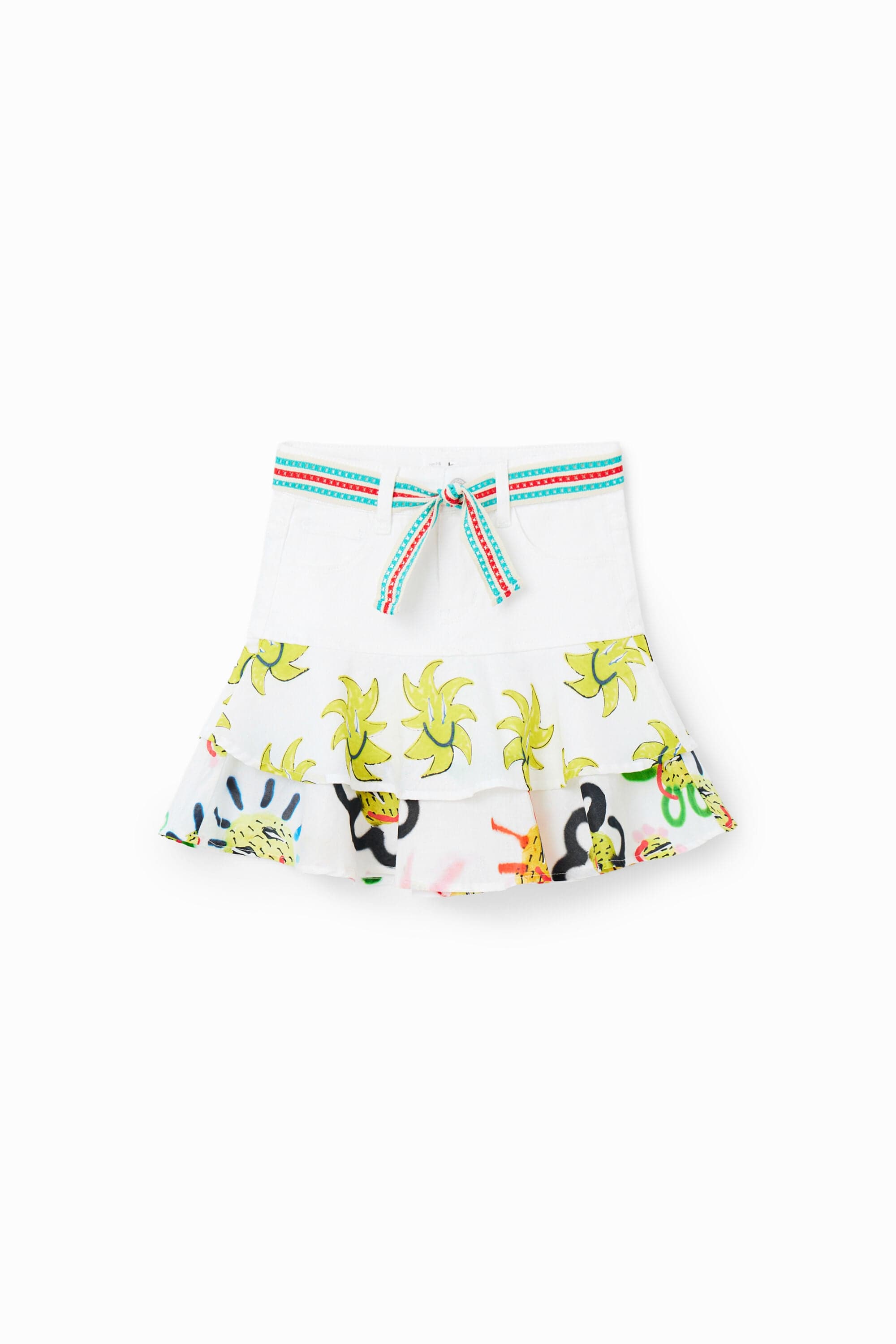 Desigual, Mini-jupe en jean volants soleils, Papier, Blanc, 3/4