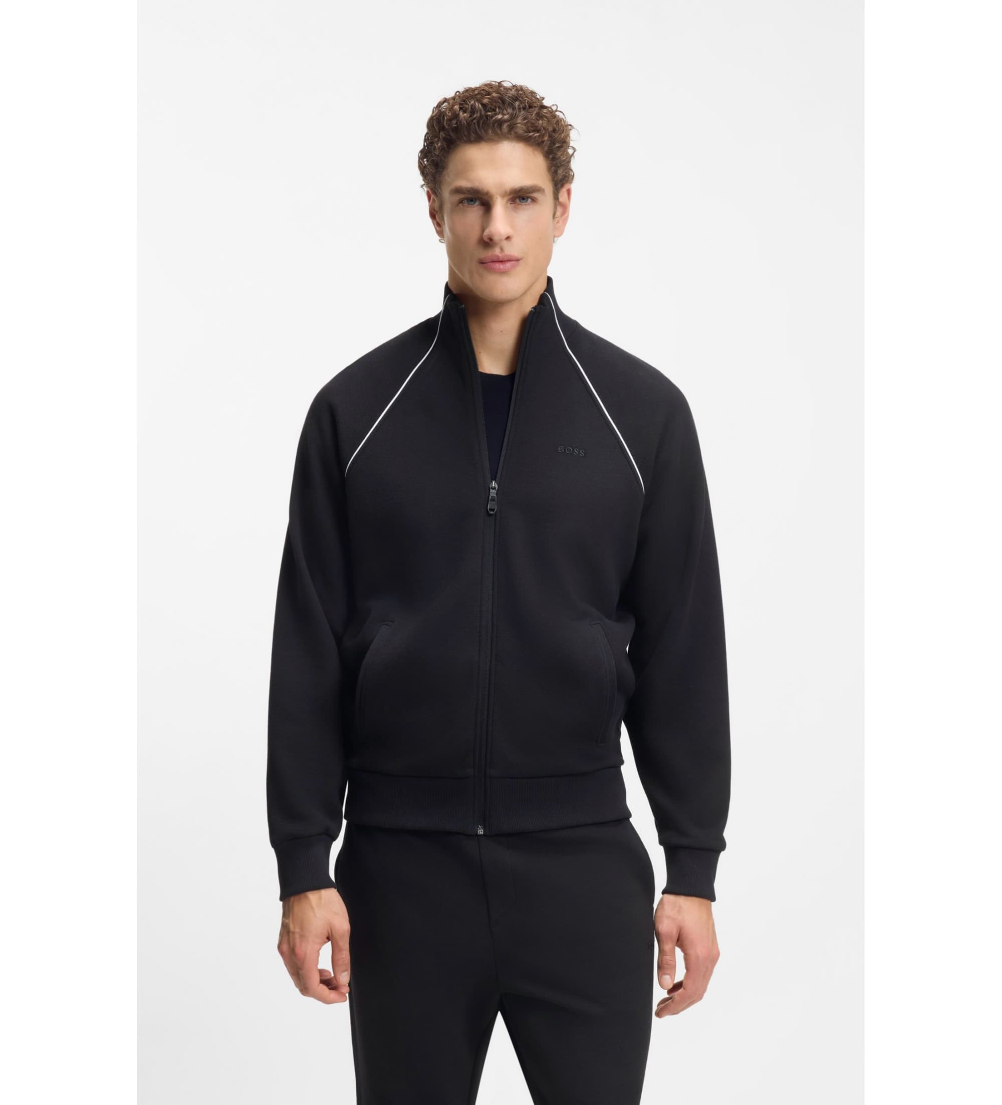 BOSSvoor mannen. 50555906 Trainingspak met contrasterende biezen (M), Casual, Sportief, Katoen, Meerdere sporten, Lange mouwen, Marineblauw