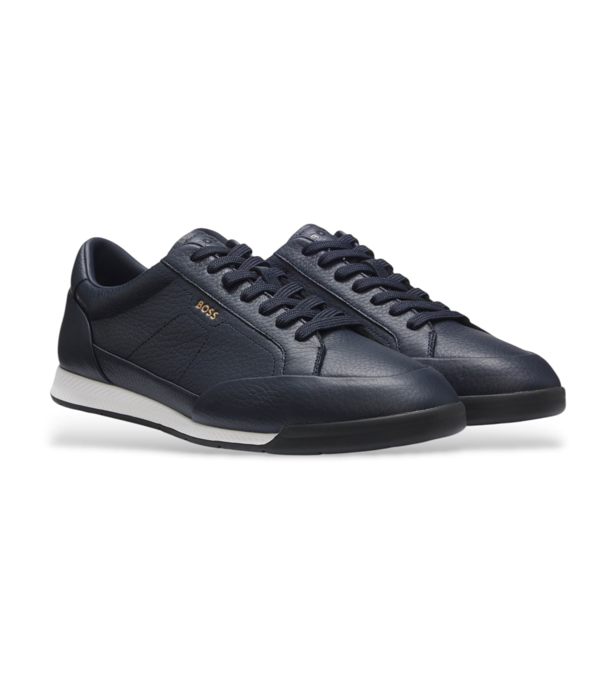 BOSSvoor mannen. 50574126 Nitan Lowp leren sneakers, marineblauw (44), Leer, Plat, Veters, Casual