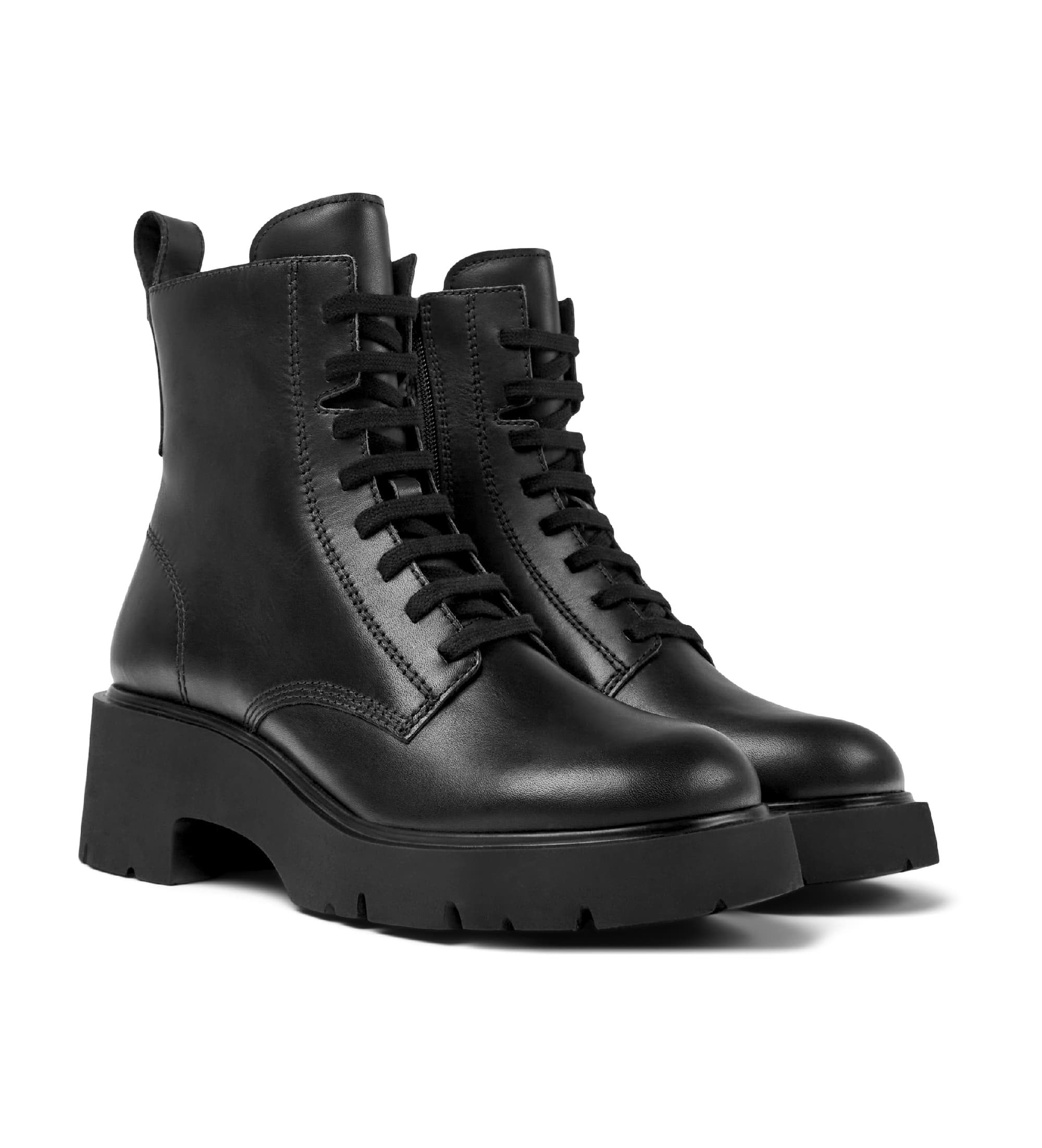 Campervoor vrouwen. K400577-001 Milah leren enkellaarsjes zwart (39), Leer, Plat, Veters, Ritssluiting, Casual