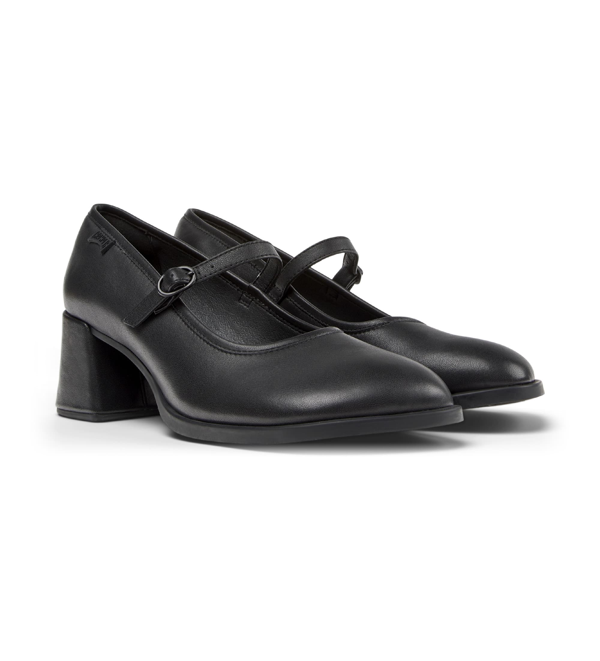Camper pour femme. K201799-001 Chaussures en cuir Kora noir (37), 5 à 8 cm, Boucle, Casuel