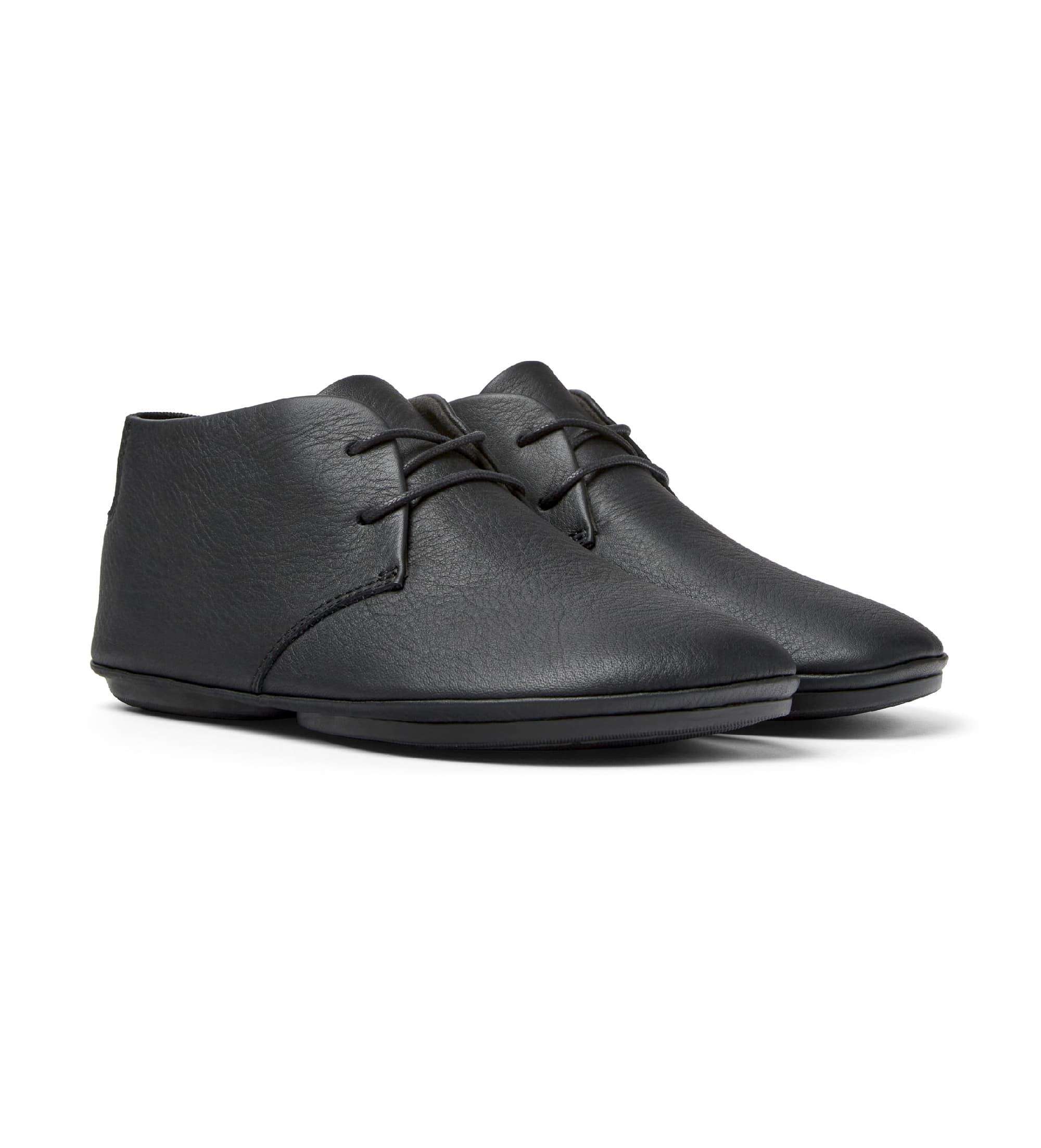 Campervoor vrouwen. K400221-036 Nina leren enkellaarsjes zwart (35), Leer, Plat, 1 tot 3 cm, Veters, Casual