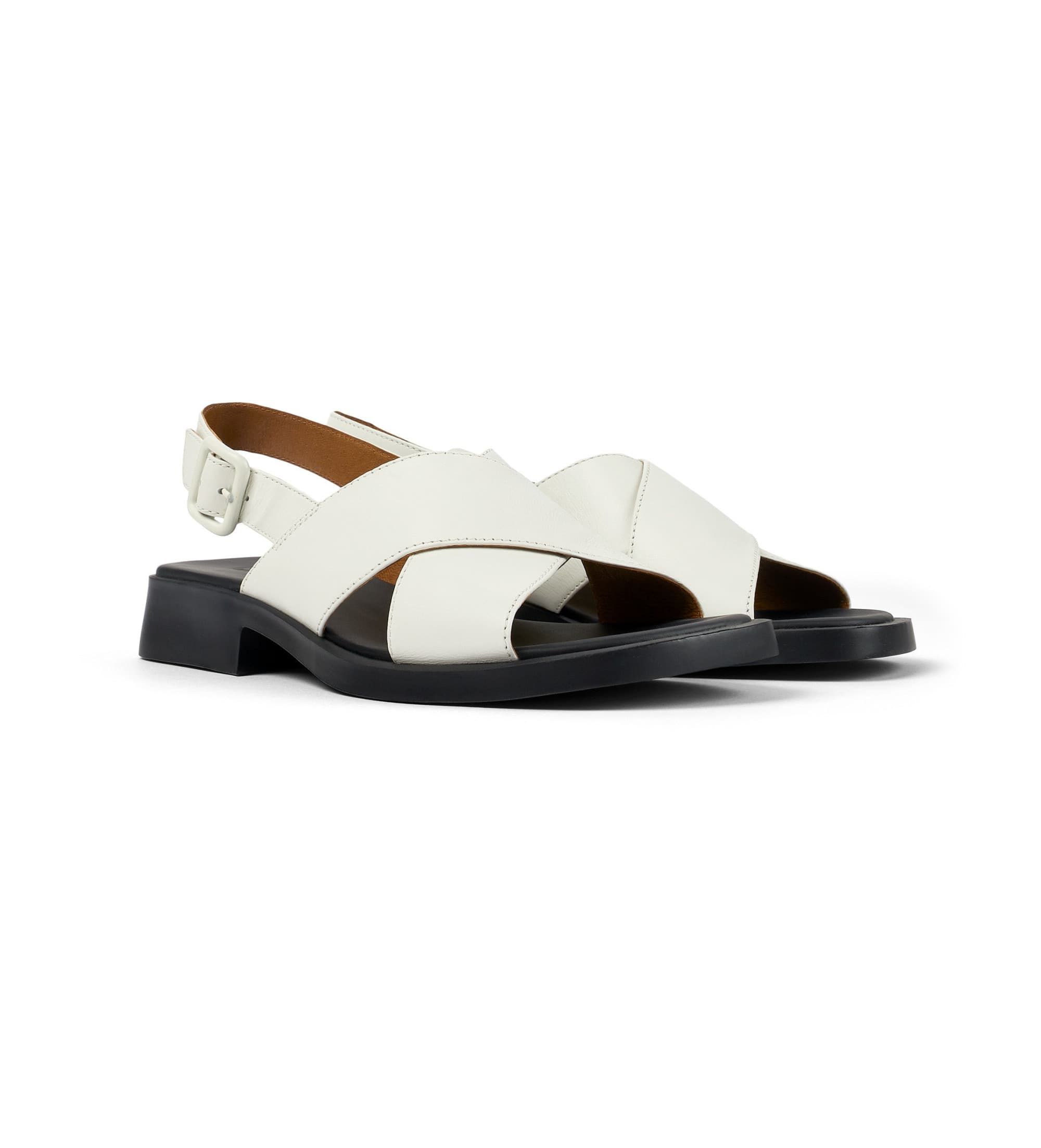 Camper pour femme. K201600-004 Sandales en cuir Dana blanc (37), Plat, Boucle, Casuel
