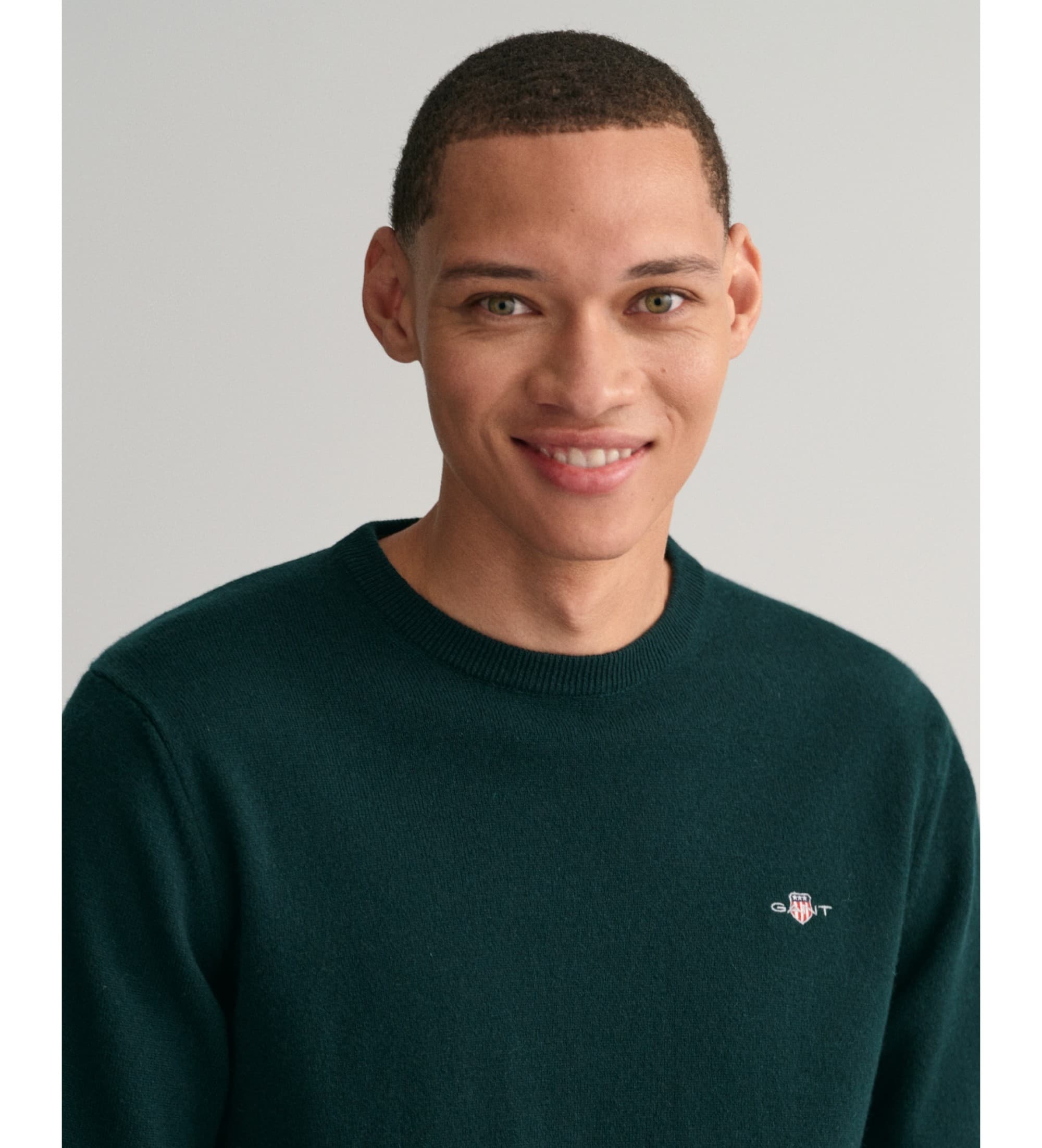 Gant für Herren. 87211 Pullover mit Rundhalsausschnitt aus sehr feiner grüner Schafwolle (XL), Lässig, Marine