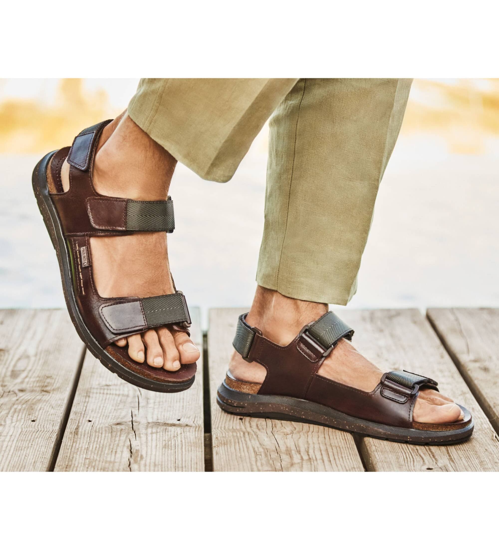 Pikolinos für Herren. M0B-0122 Braune Ledersandalen Nijar (41), Wohnung, Klettverschluss, Lässig