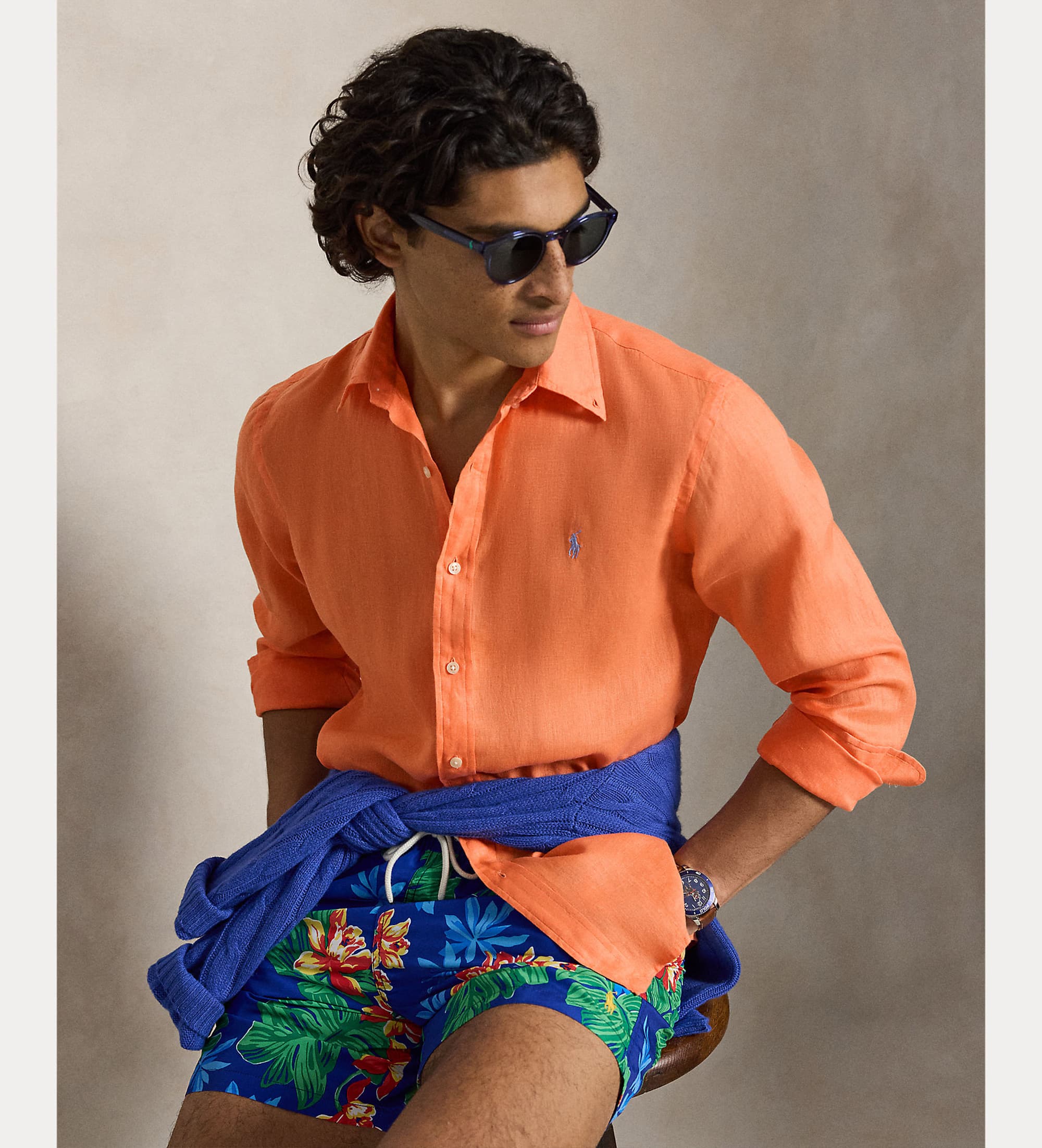 Polo Ralph Lauren für Herren. 710966294507 Maßgeschneidertes Leinenhemd orange (L), Lässig, Langarm