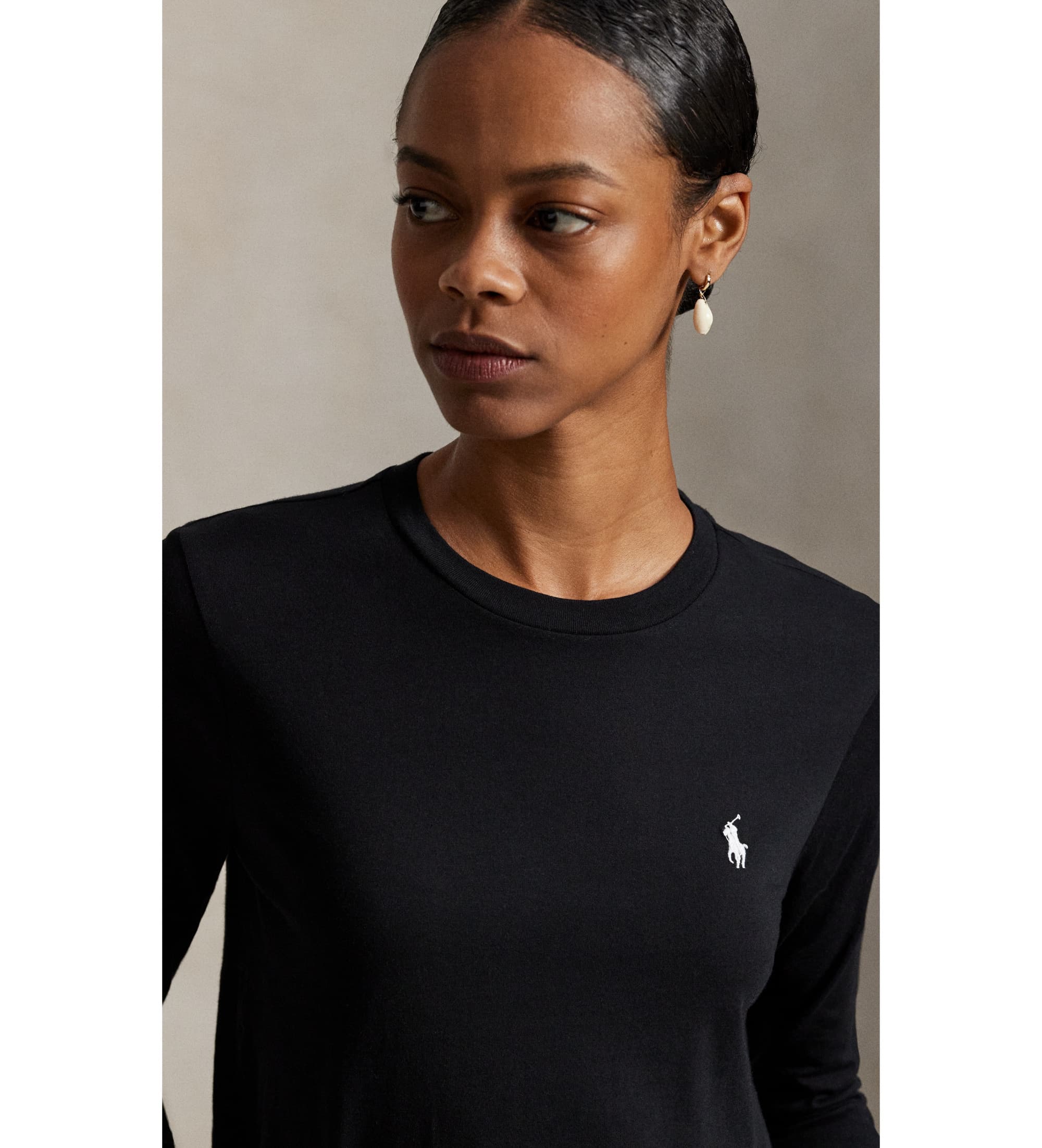 Polo Ralph Lauren für Damen. 211B14604004 Classic Fit T-Shirt aus schwarzem Baumwollstrick (L), Lässig, Baumwolle, Langarm