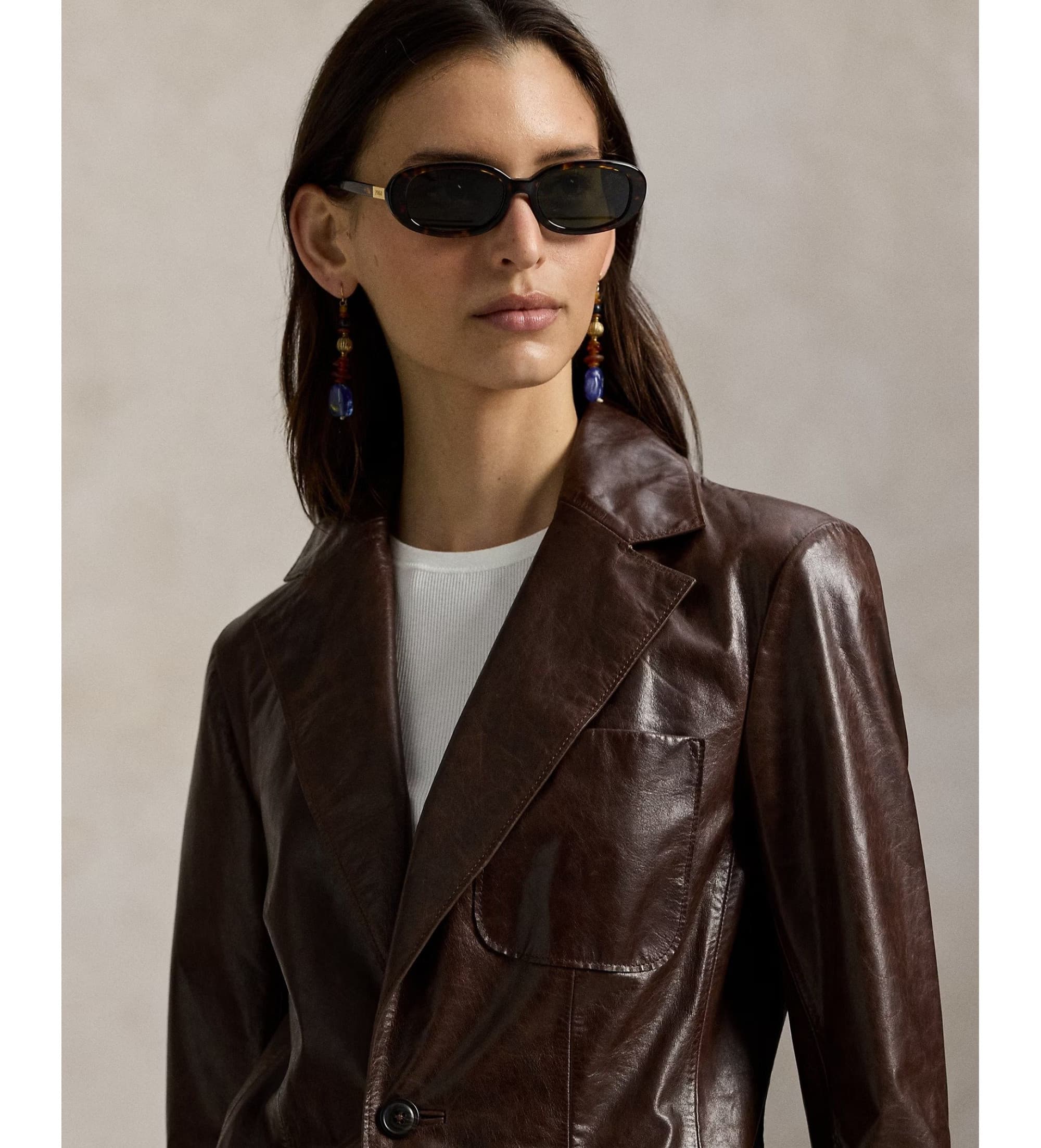 Polo Ralph Lauren für Damen. 211A93156001 Braune einreihige Lederjacke mit einreihigen Knöpfen (36), Lässig