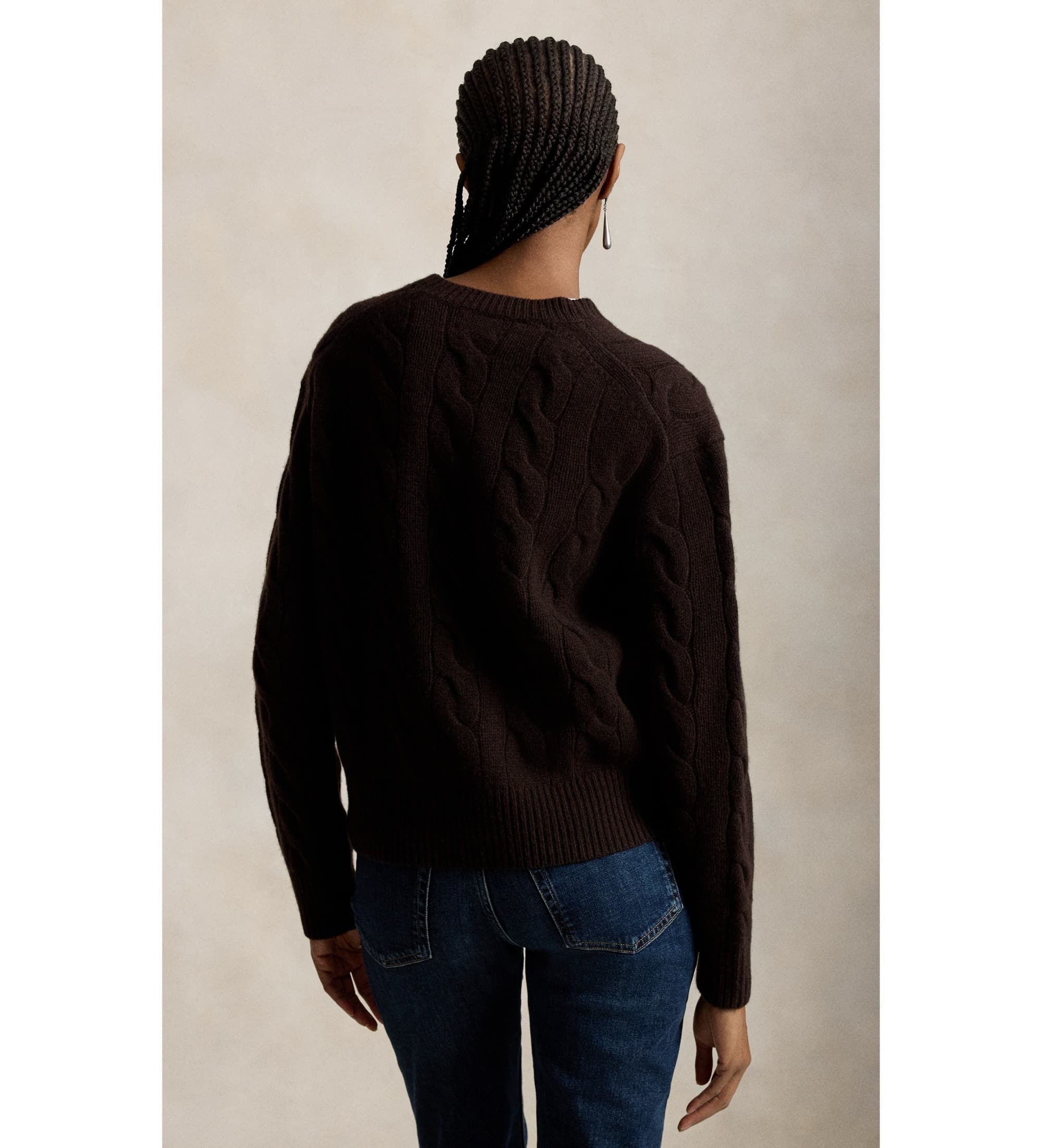 Polo Ralph Lauren pour femme. 211A91216017 Pull en laine et cachemire marron (XS), Casuel, Manche longue