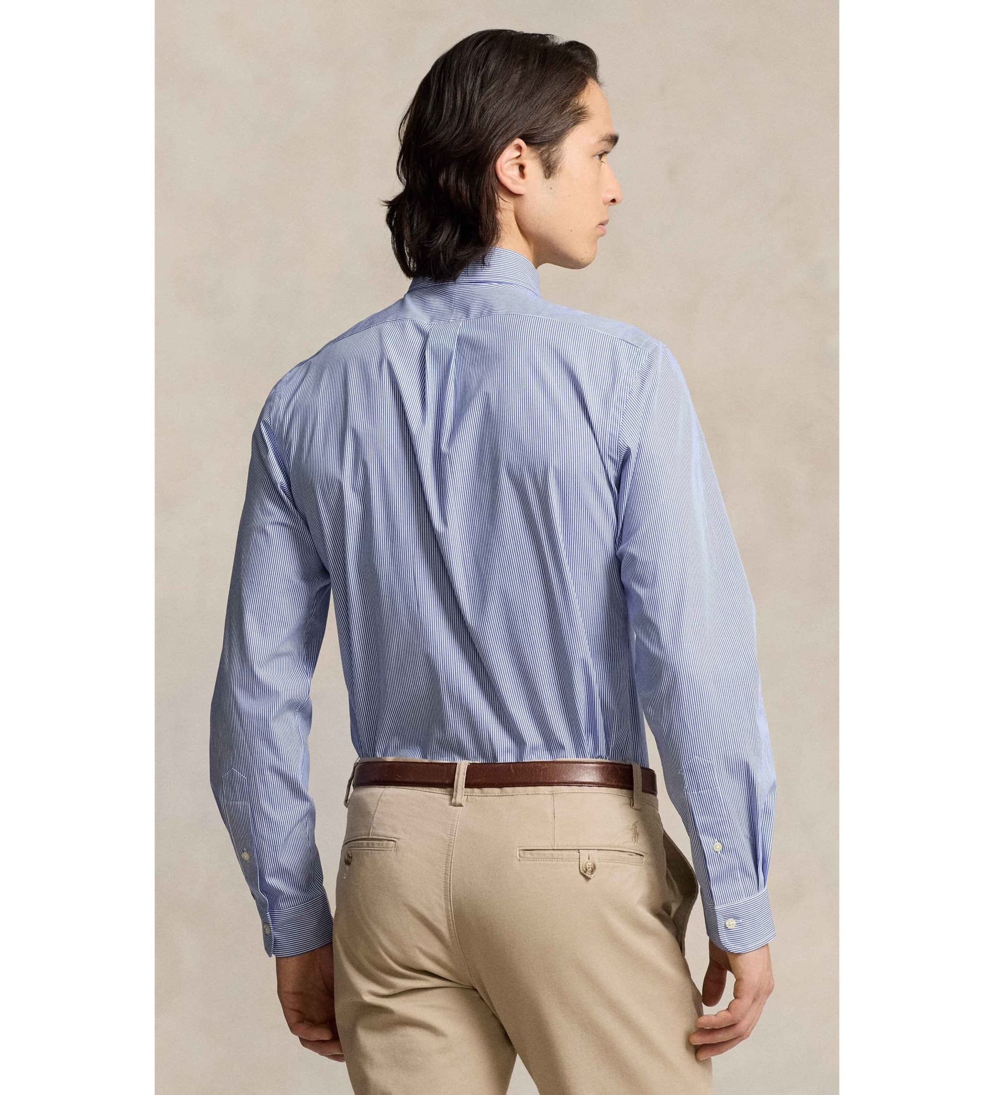Polo Ralph Lauren für Herren. 710928254007 Schmal geschnittenes blaues Stretch-Popeline-Hemd (XXL), Lässig, Baumwolle, Klassisch, Langarm