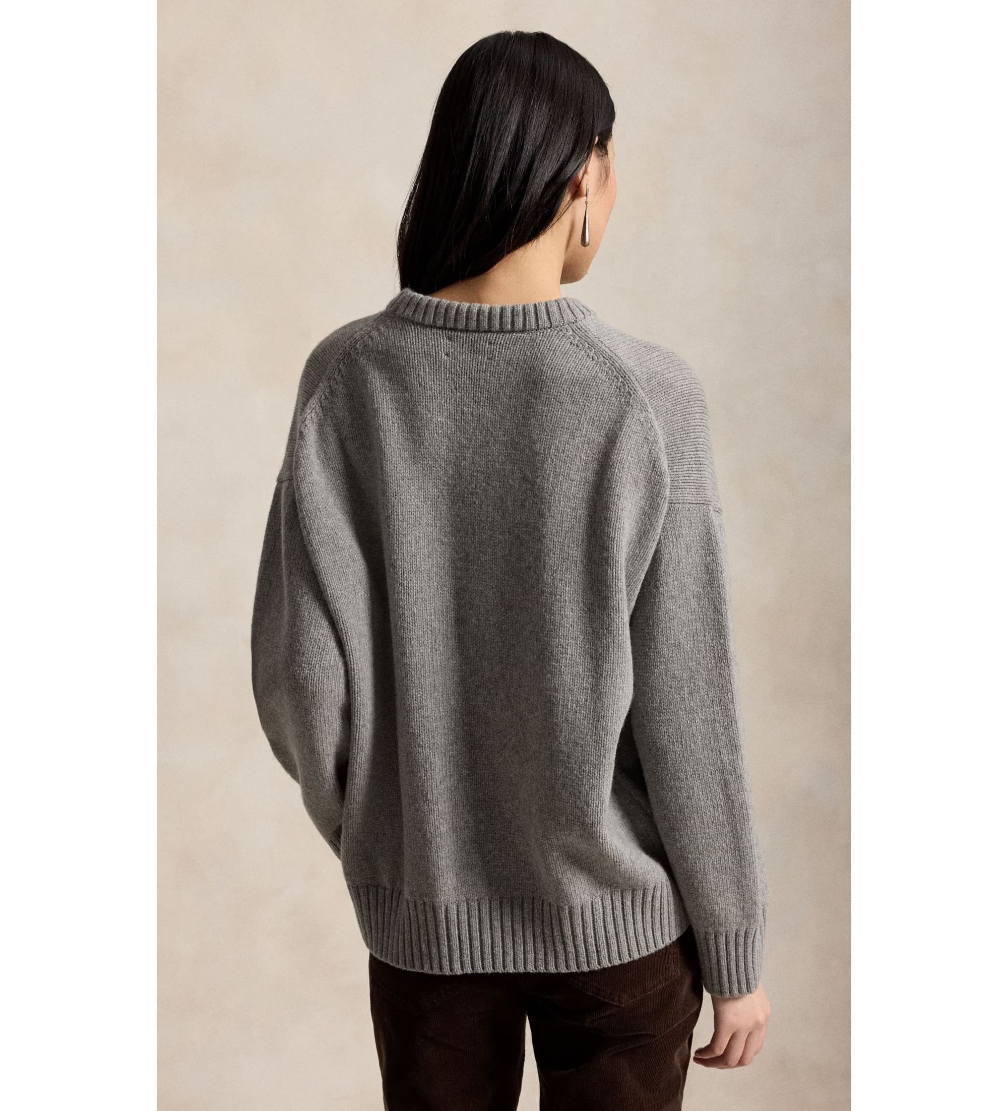 Polo Ralph Lauren pour femme. 211B17753002 Pull en laine à col rond gris (L), Casuel, Manche longue