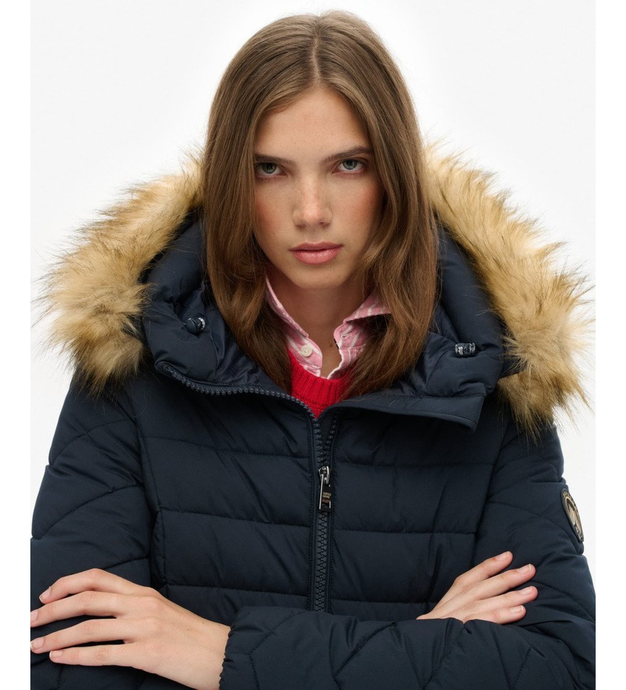 Superdry für Damen. W5011999A Fuji Kunstpelzmantel navy (XL), Lässig, Polyester, Marine
