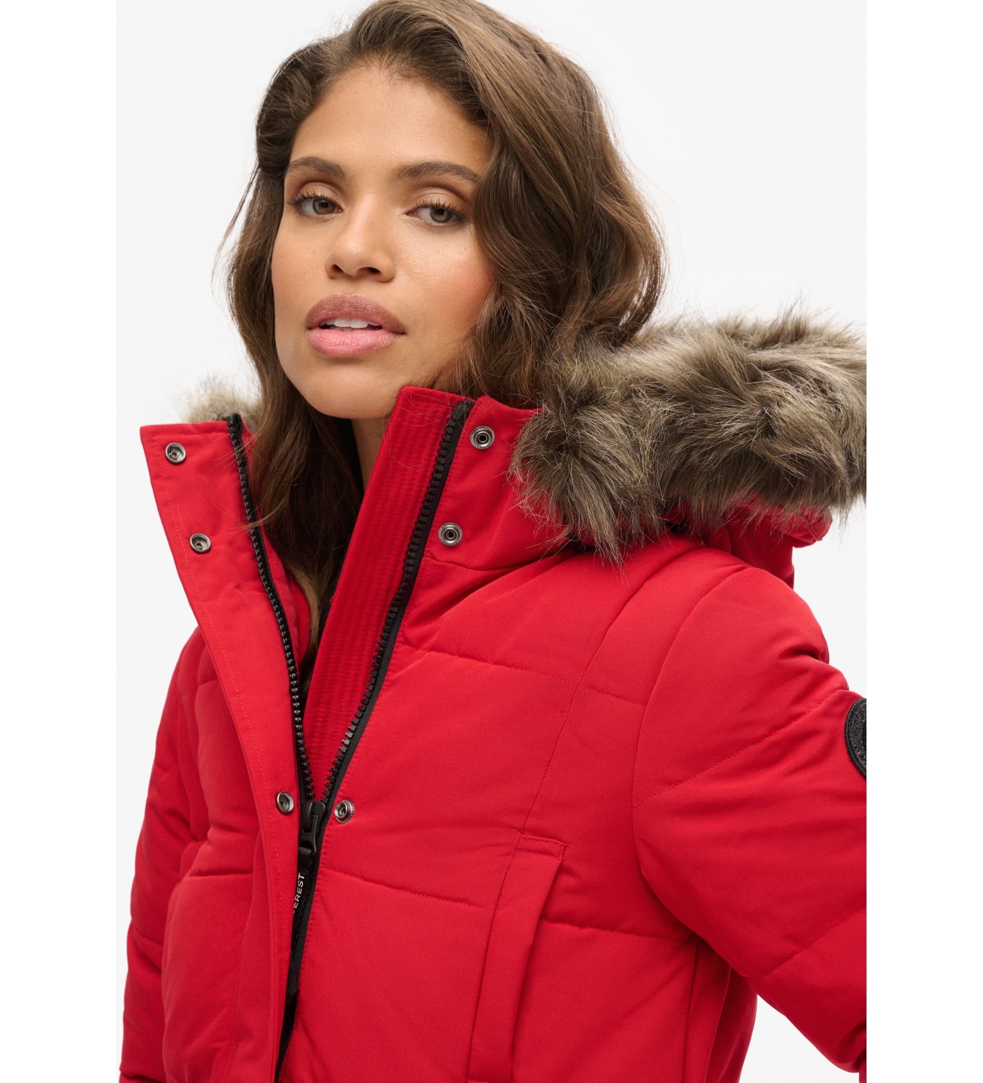 Superdry für Damen. W5011566A Everest Steppmantel lang rot (S), Lässig, Polyester