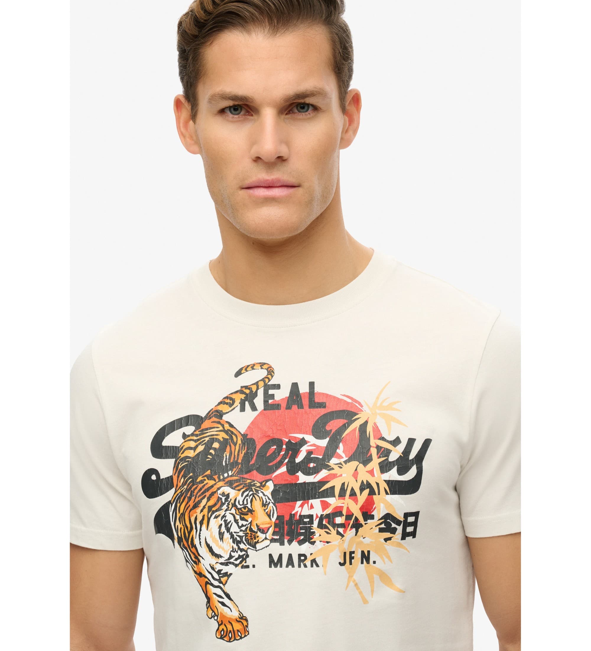 Superdryvoor mannen. M1012111A Vintage T-shirt Tokio wit (XXL), Casual, Katoen, Korte mouwen