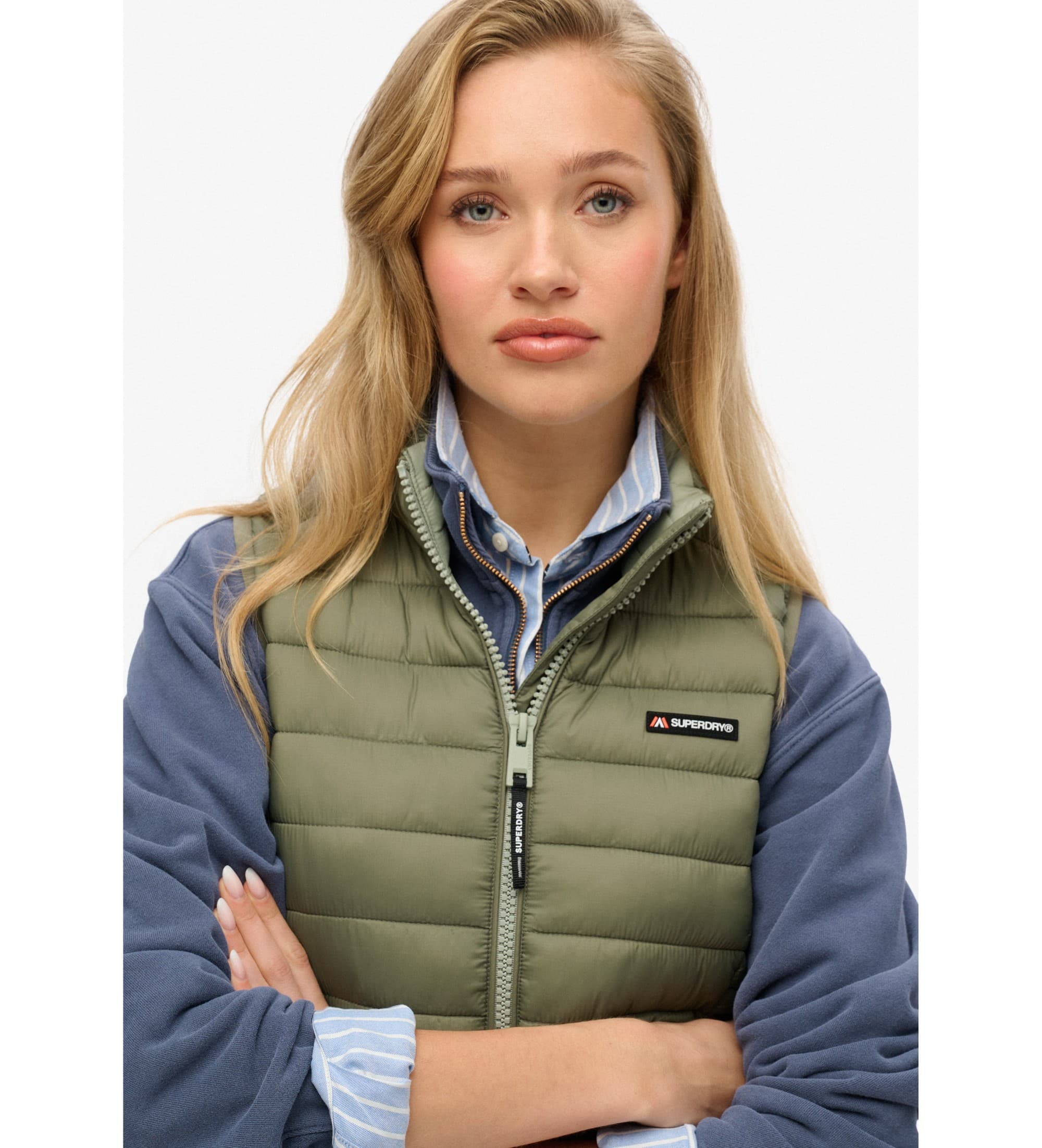 Superdryvoor vrouwen. W5011892A Fuji Lite gewatteerd vest groen (XL), Casual, Nylon
