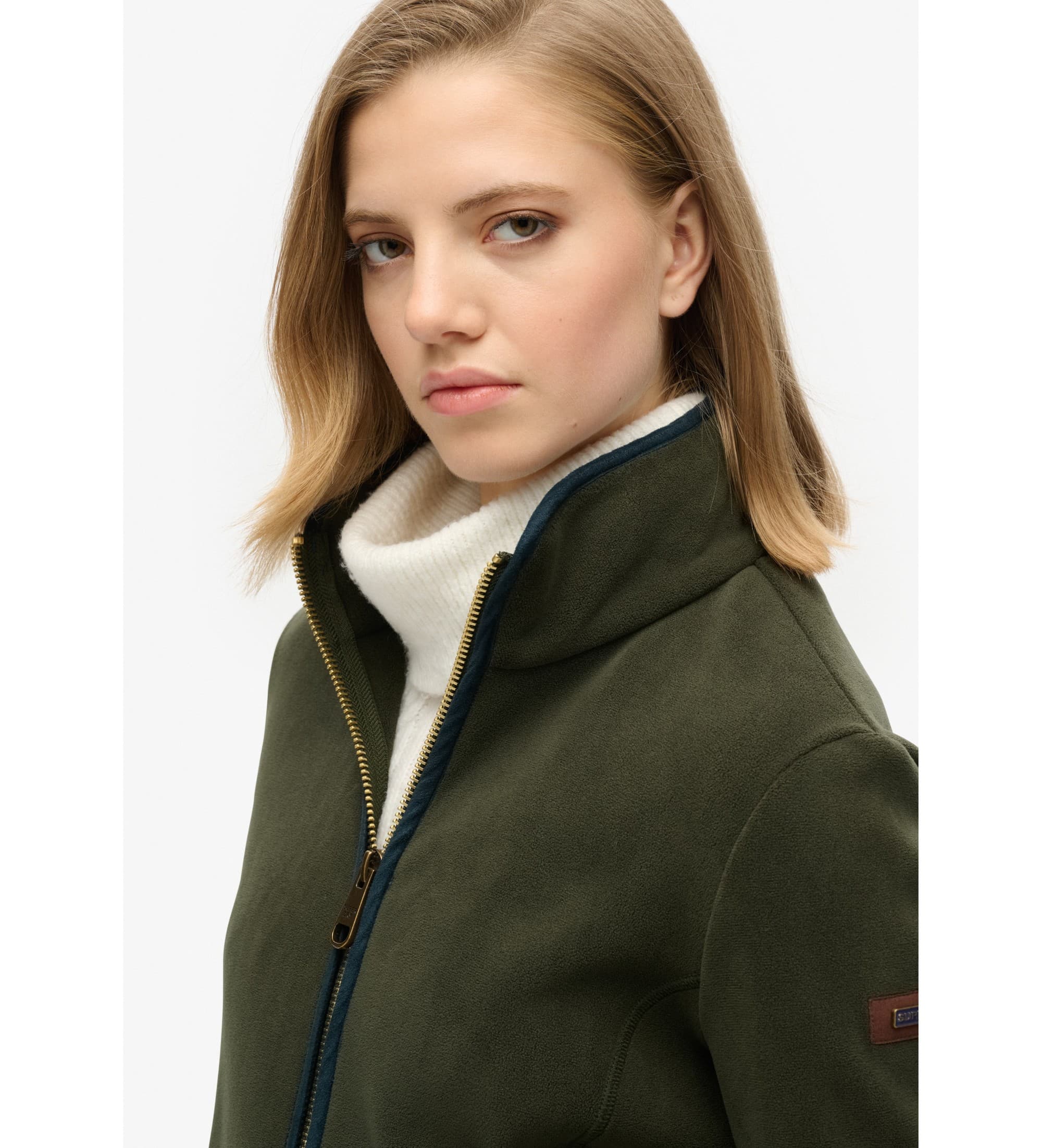 Superdryvoor vrouwen. W2012336A Estate Full Zip Fleece groen (S), Casual, Gerecycled polyester, Duurzaam