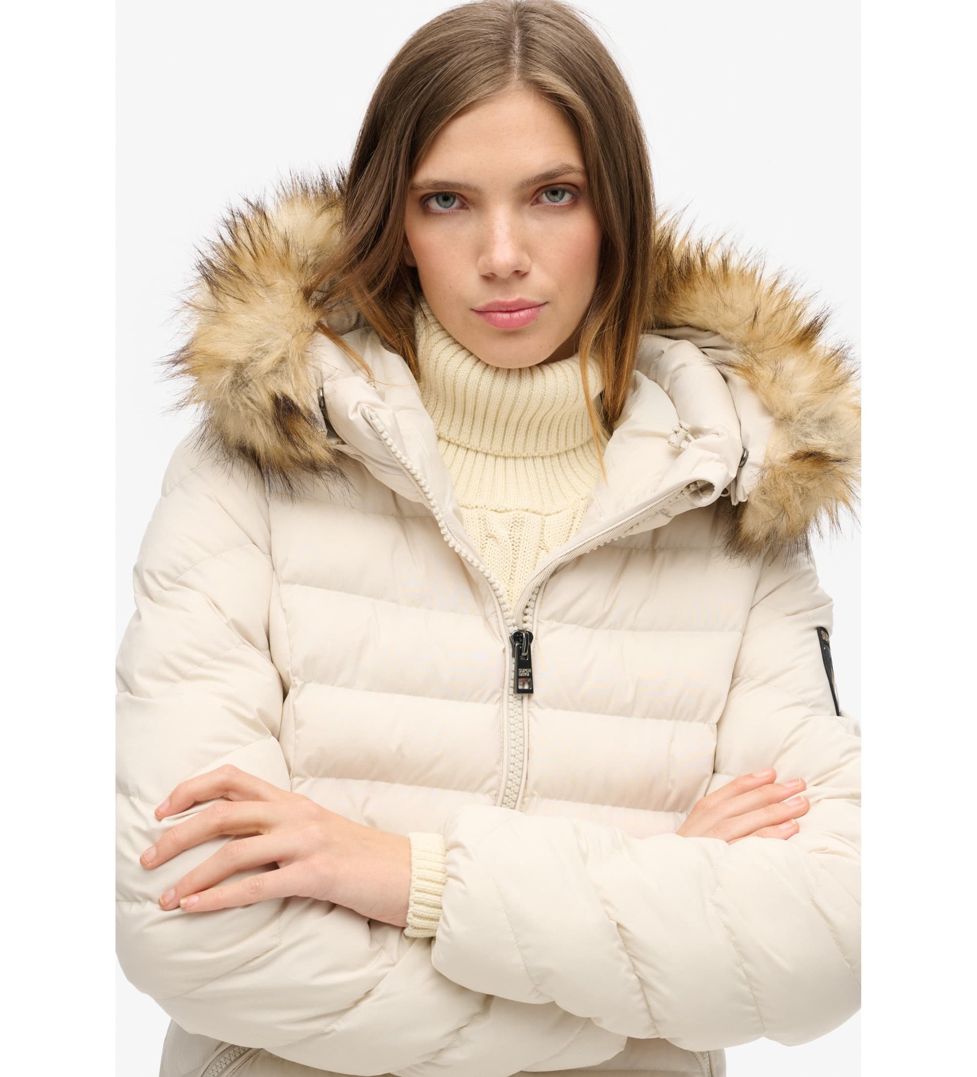 Superdryvoor vrouwen. W5011790A Fuji beige lange jas (S), Casual, Polyester