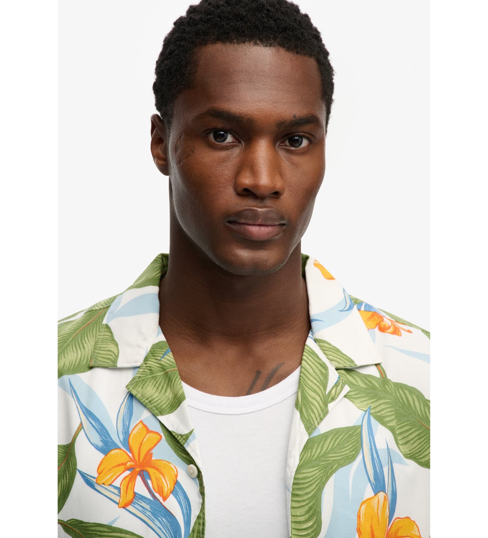 Superdryvoor mannen. M4011128A Shirt Hawaiiaans groen (S), Casual, Modaal, Korte mouwen