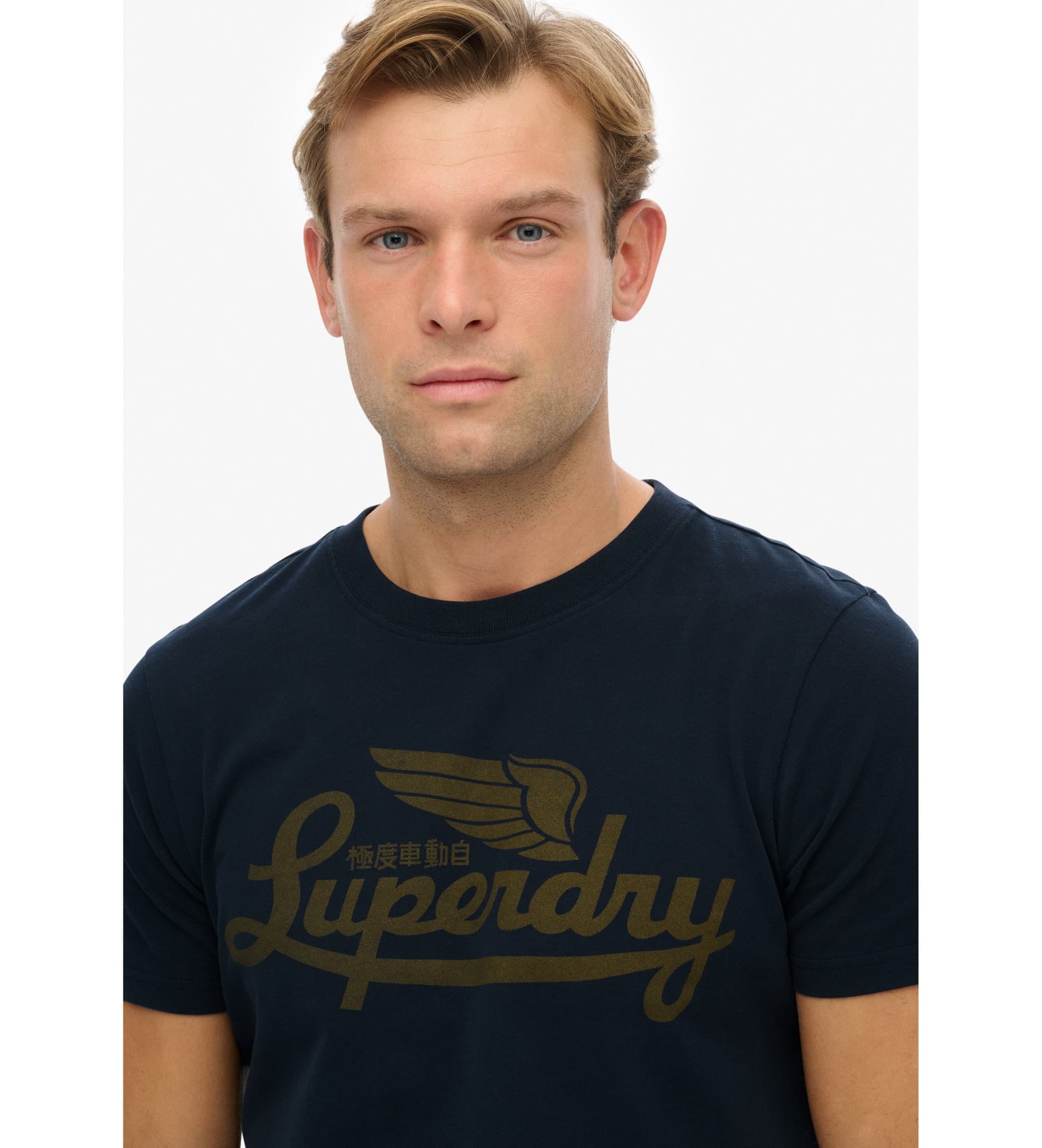 Superdry pour homme. M1012229A Heritage Brand T-shirt décontracté marine (M), Casuel, Coton, Manche courte