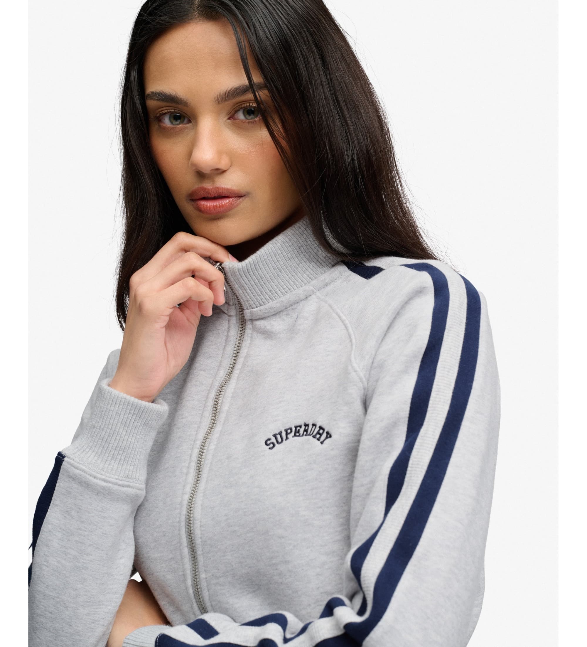 Superdryvoor vrouwen. W2012551A Essential Logo Zip Track Sweatshirt grijs (M), Casual, Katoen