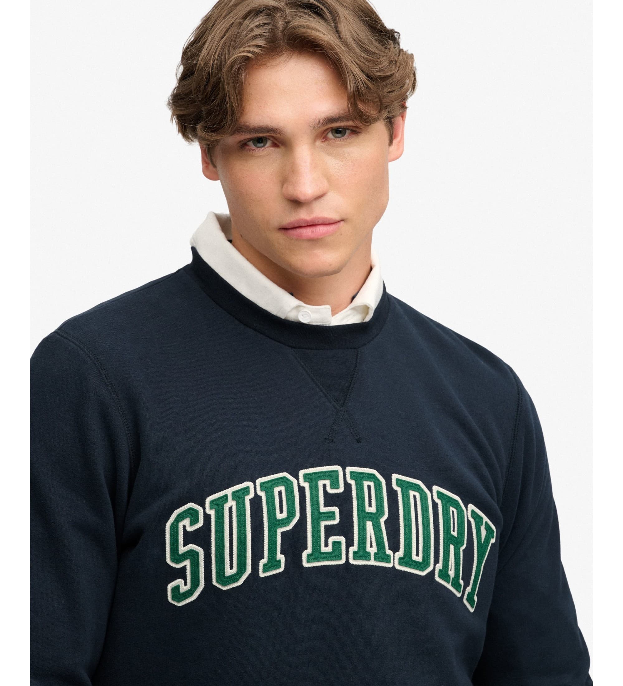 Superdry pour homme. M2014590A Sweat Athletic Applique Relaxed marine (S), Casuel, Coton
