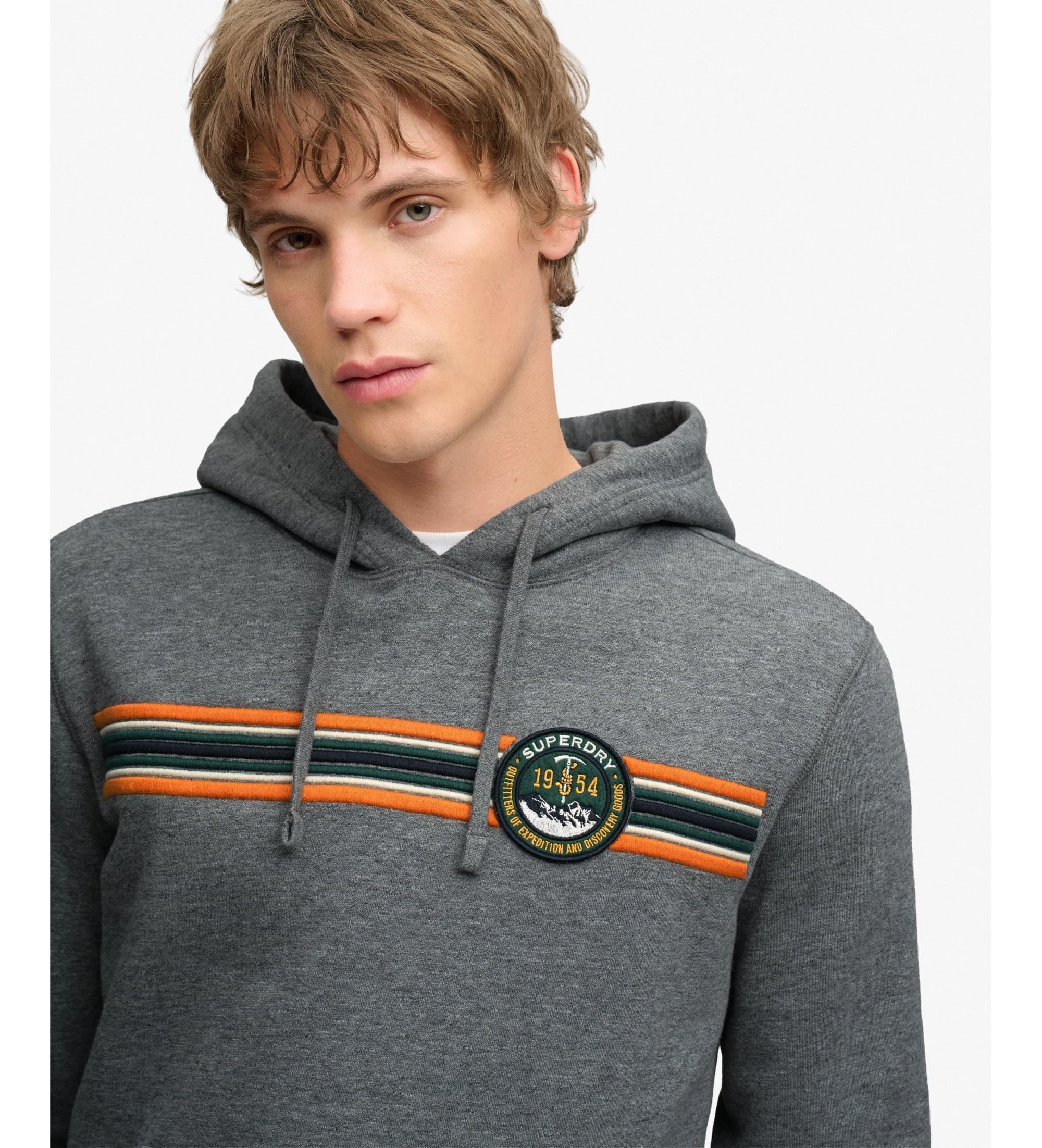 Superdryvoor mannen. M2014625A Grijze Outdoors Stripe Logo hoodie (M), Casual, Grijs, Katoen, Lange mouwen