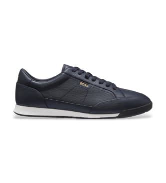 BOSSvoor mannen. 50574126 Nitan Lowp leren sneakers, marineblauw (44), Leer, Plat, Veters, Casual
