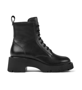 Campervoor vrouwen. K400577-001 Milah leren enkellaarsjes zwart (39), Leer, Plat, Veters, Ritssluiting, Casual