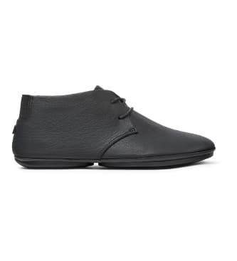 Campervoor vrouwen. K400221-036 Nina leren enkellaarsjes zwart (35), Leer, Plat, 1 tot 3 cm, Veters, Casual