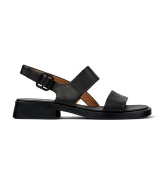 Campervoor vrouwen. K201486-005 Dana leren sandalen zwart (40), Leer, Plat, Gesp, Casual