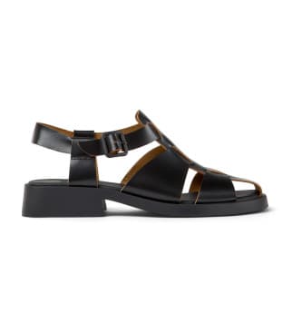 Campervoor vrouwen. K201489-001 Dana leren sandalen zwart (37), Leer, 1 tot 3 cm, Gesp, Casual