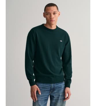 Gantvoor mannen. 87211 Trui met ronde hals van zeer fijne groene schapenwol (XL), Casual, Marineblauw
