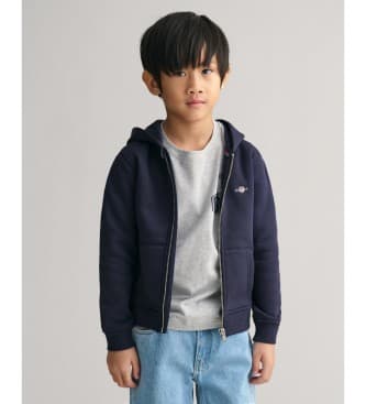 Gantunisex voor kinderen. 806798 Navy Shield Hooded Zip Hoody (5/6años= 110/116cm), Casual, Katoen, Marineblauw, kinderkleding