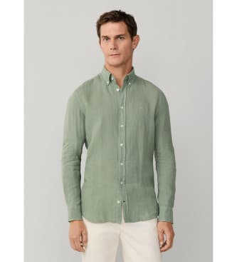 Hackett Londonvoor mannen. HM3010635 Linnen getailleerd overhemd groen (L), Casual, Vlas, Lange mouwen