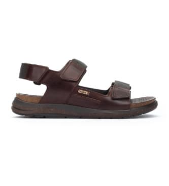 Pikolinosvoor mannen. M0B-0122 Bruine leren sandalen Nijar (41), Leer, Plat, Klittenband, Casual
